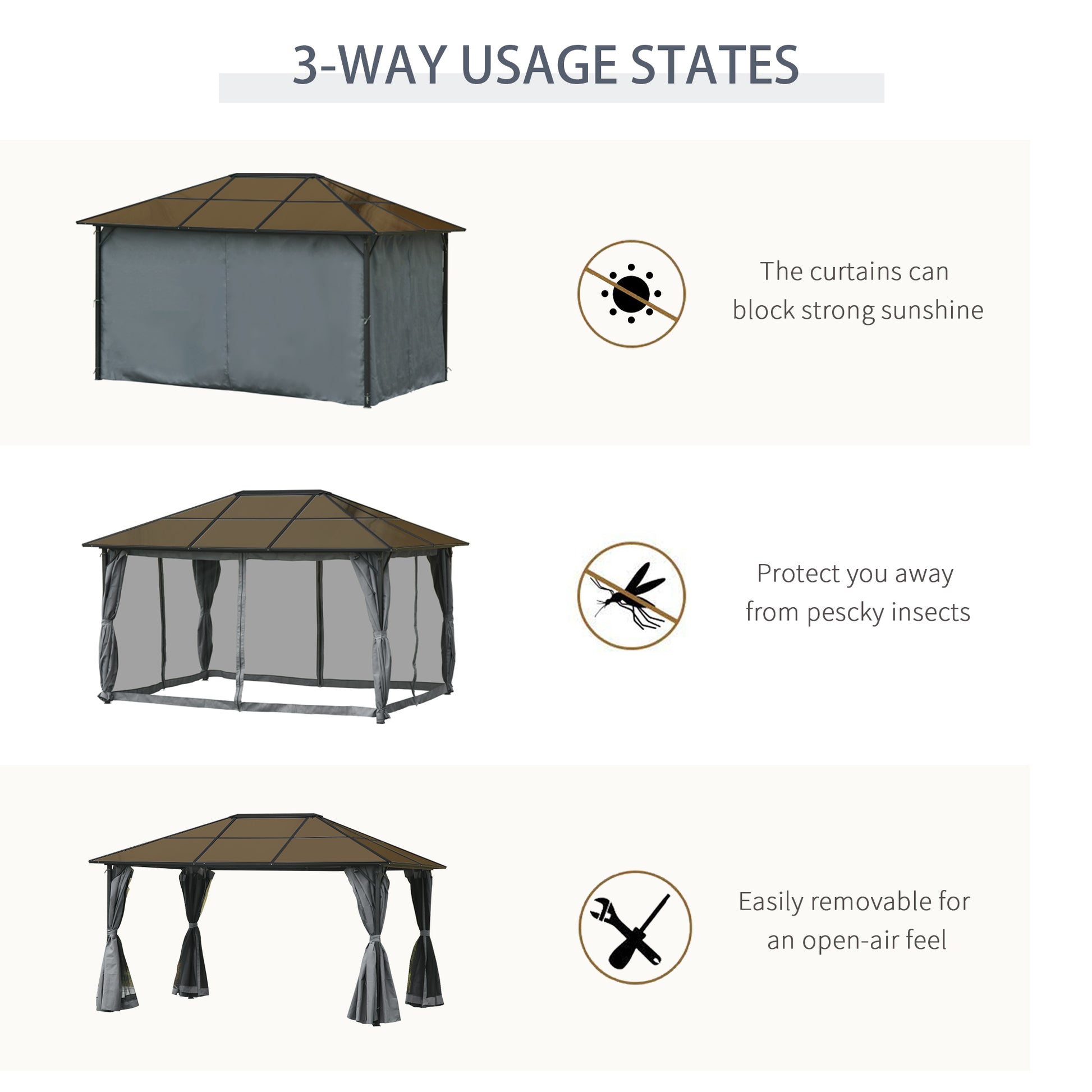 10' x 13' Hardtop Gazebo Aluminum Frame Grey-DECOROLALA