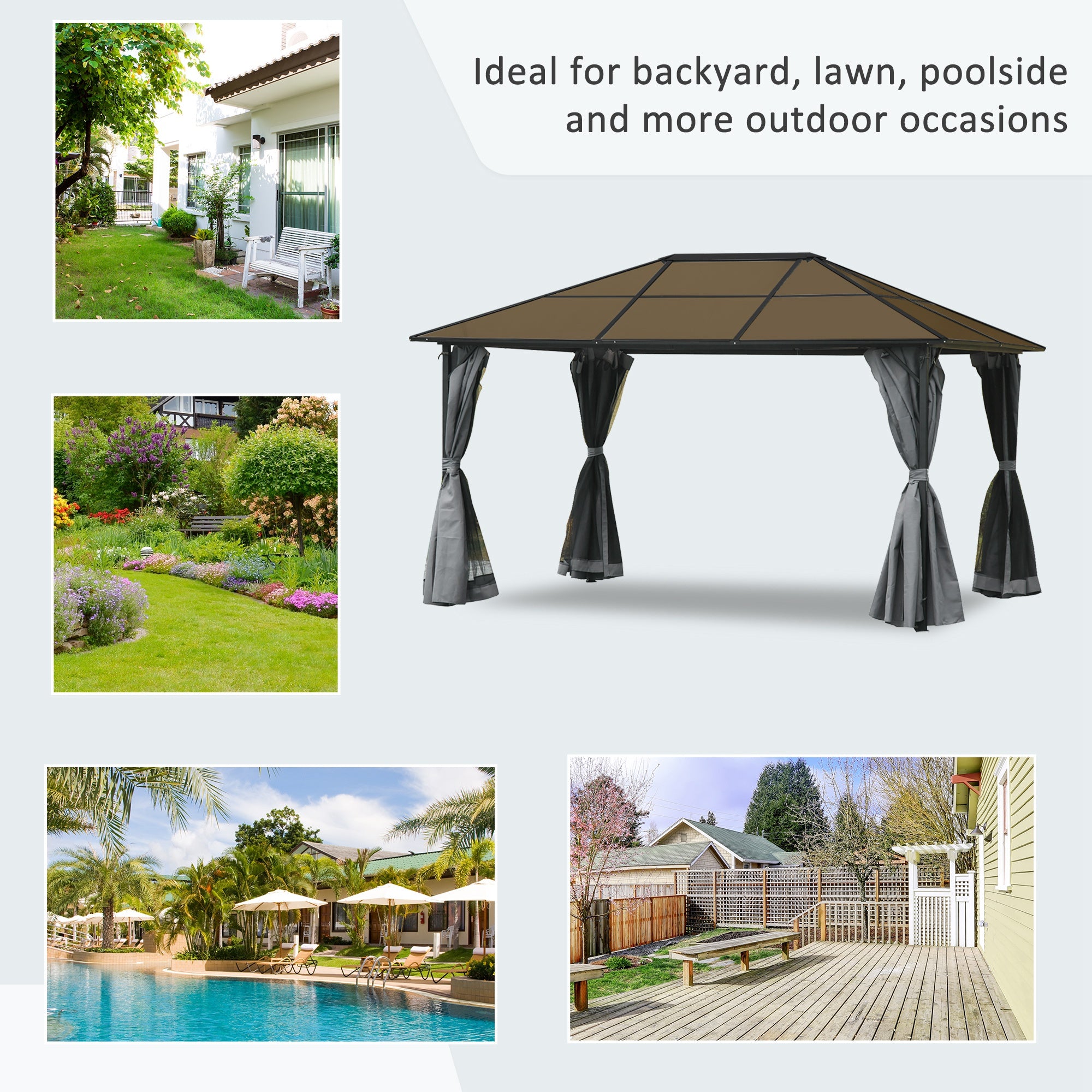 10' x 13' Hardtop Gazebo Aluminum Frame Grey-DECOROLALA