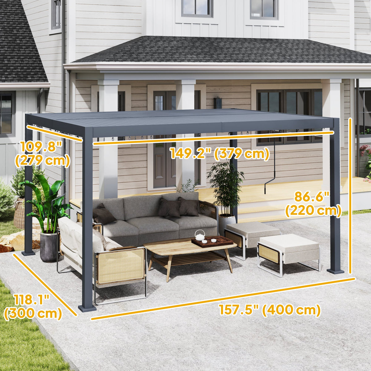 10' x 13' Louvered Pergola - Dark Grey Aluminum Gazebo-Pergolas-DECOROLALA