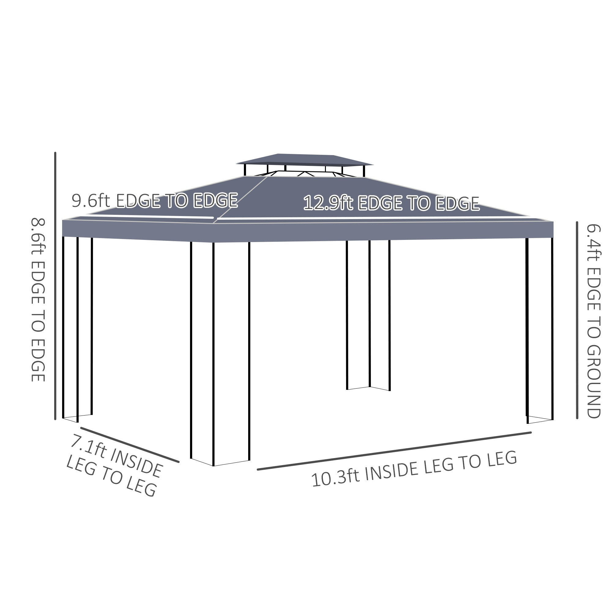 10' x 13' Outdoor Gazebo, Grey Screen Roof Patio Shelter, Metal Frame-DECOROLALA