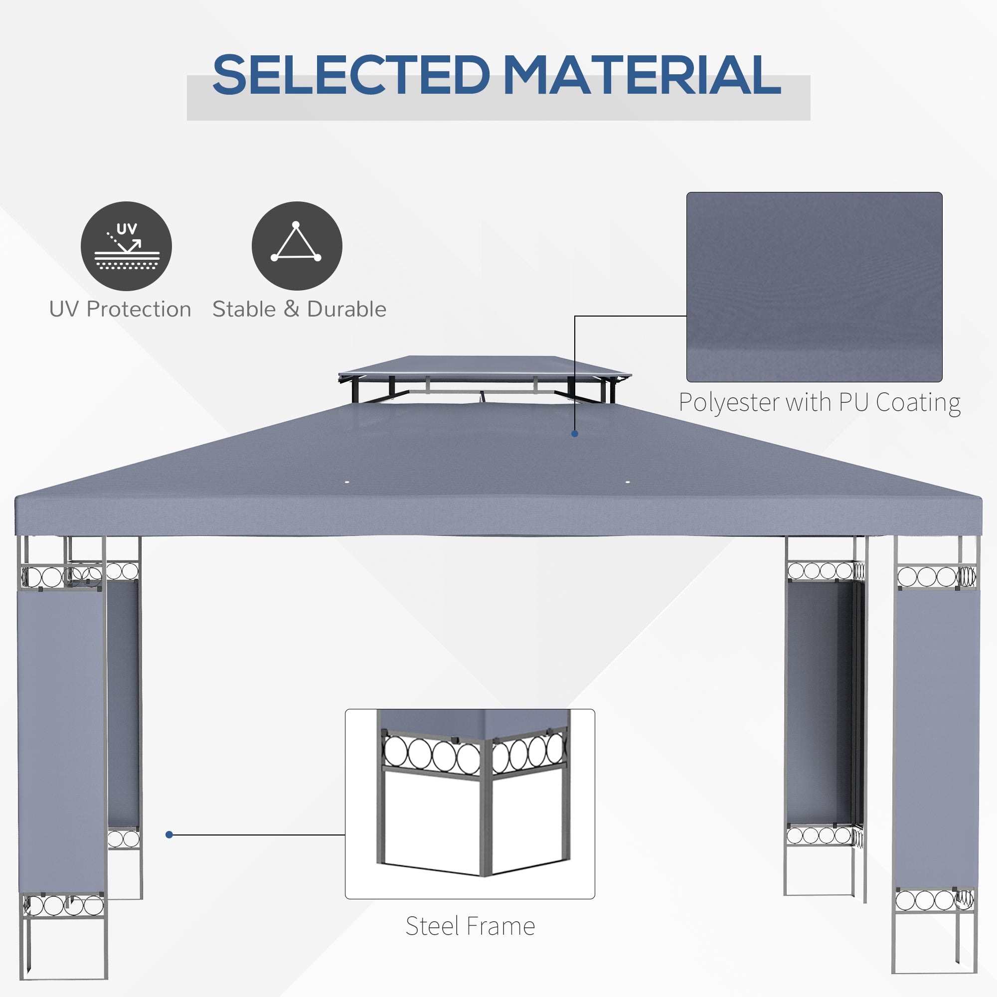 10' x 13' Outdoor Gazebo, Grey Screen Roof Patio Shelter, Metal Frame-DECOROLALA