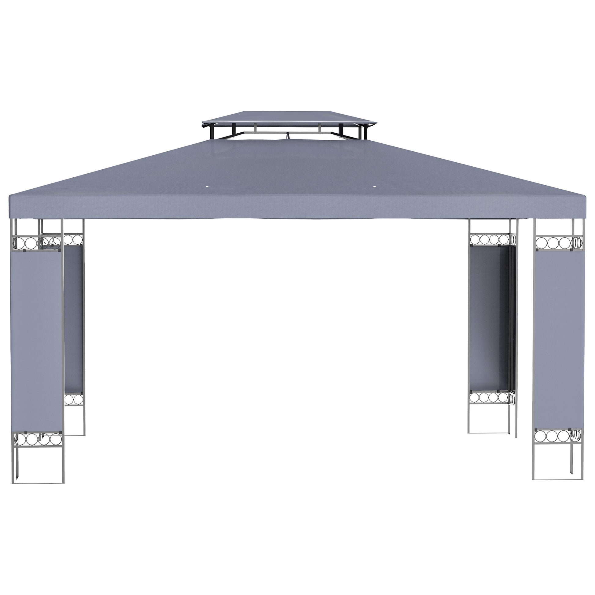 10' x 13' Outdoor Gazebo, Grey Screen Roof Patio Shelter, Metal Frame-DECOROLALA