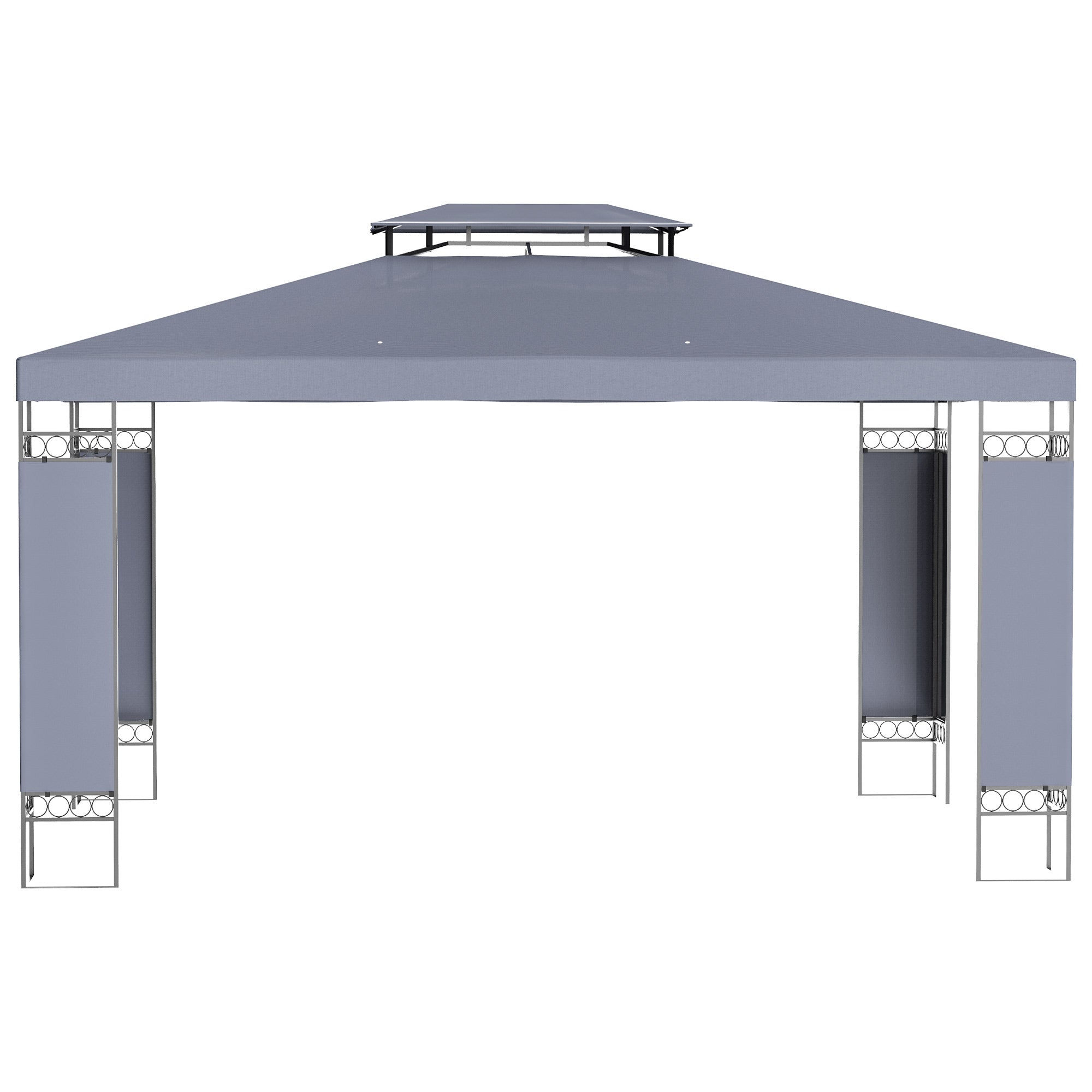 10' x 13' Outdoor Gazebo, Grey Screen Roof Patio Shelter, Metal Frame-DECOROLALA
