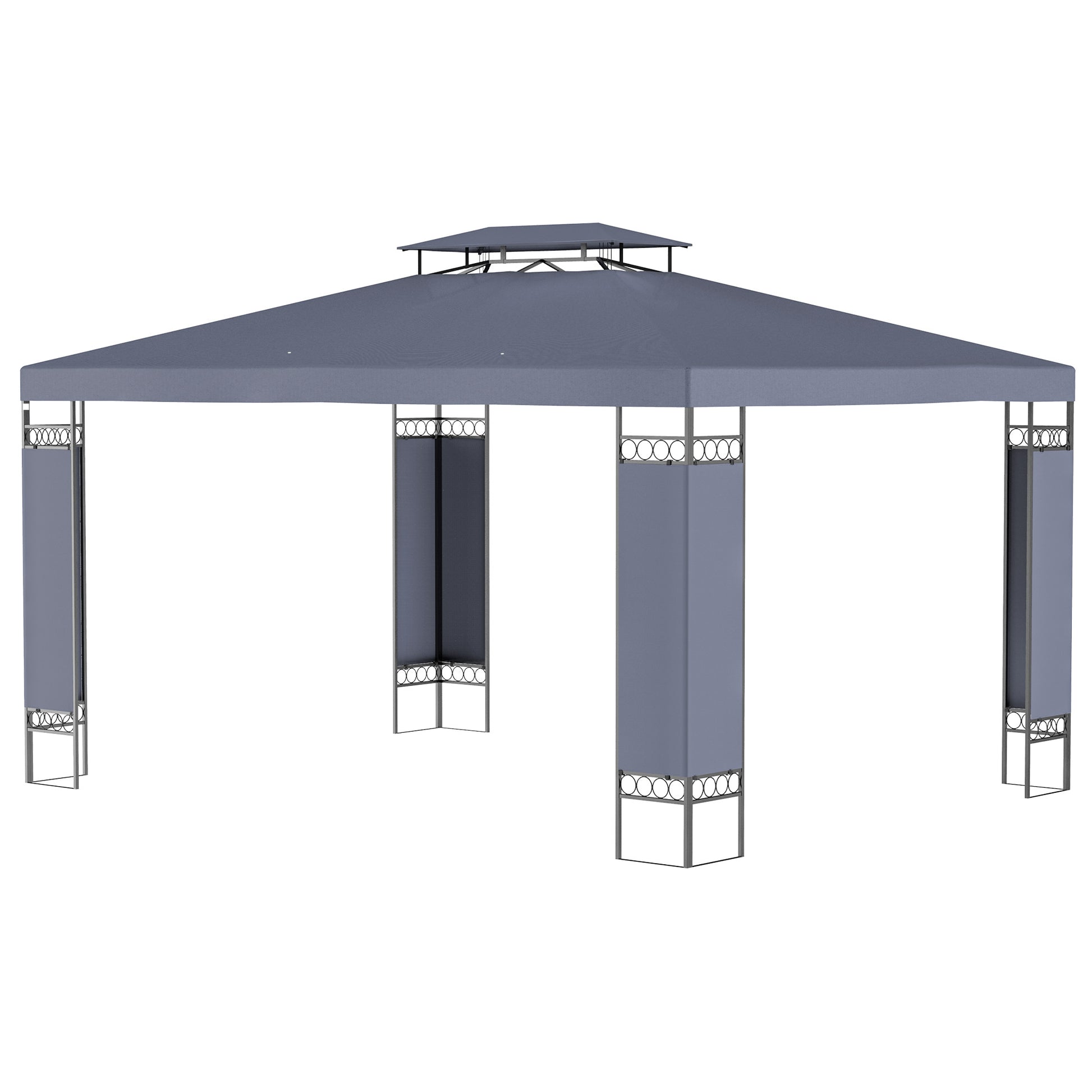 10' x 13' Outdoor Gazebo, Grey Screen Roof Patio Shelter, Metal Frame-DECOROLALA
