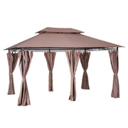 10' x 13' Patio Gazebo, 2-Tier Sunshade with UV Protection, Khaki-DECOROLALA