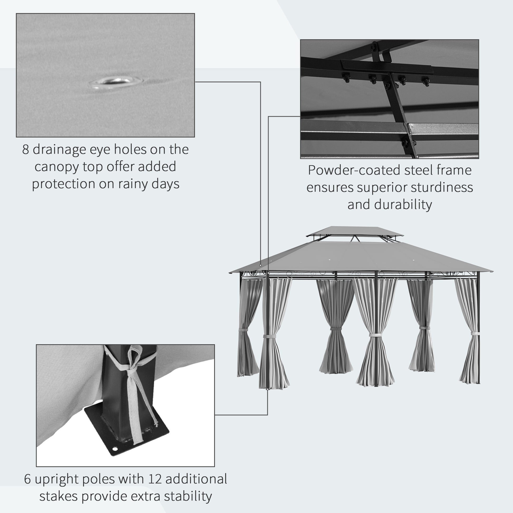 10' x 13' Patio Gazebo, Dark Grey 2-Tier Canopy Shelter with Curtains-DECOROLALA