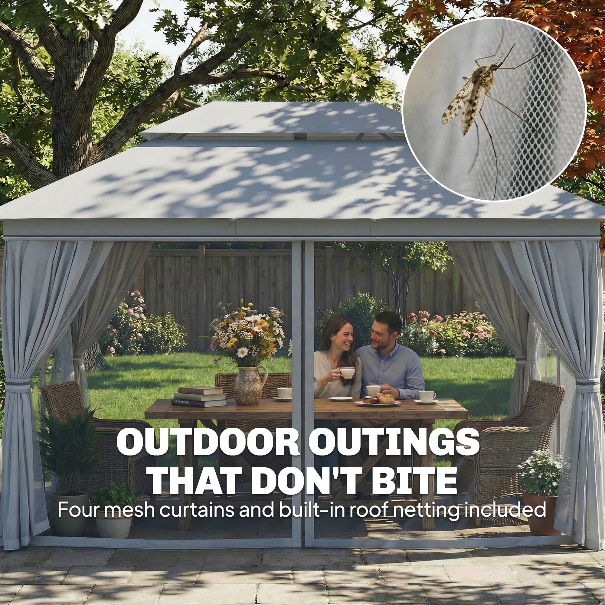 10' x 13' Patio Gazebo - UPF50+ Double Roof Dark Grey-DECOROLALA