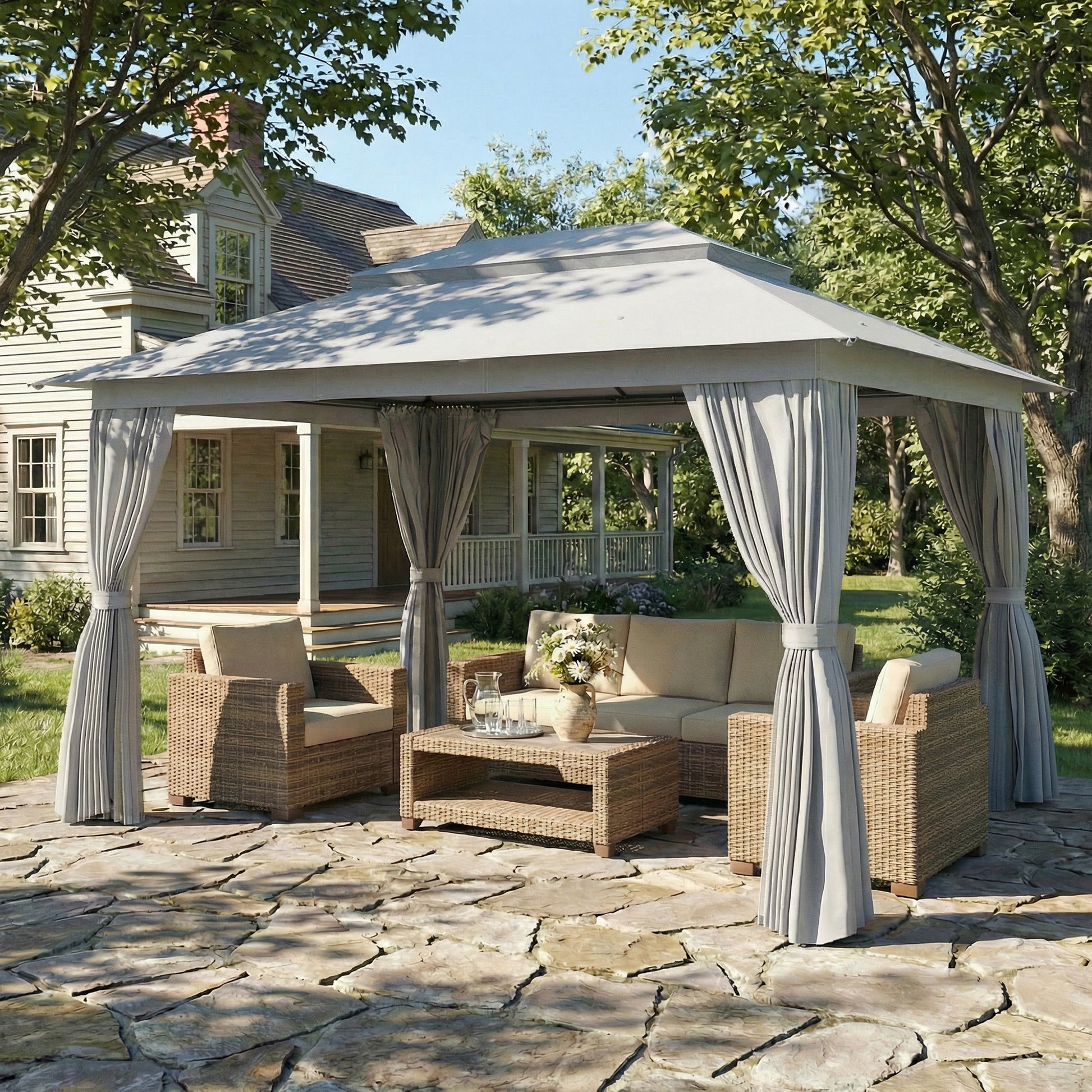 10' x 13' Patio Gazebo - UPF50+ Double Roof Dark Grey-DECOROLALA
