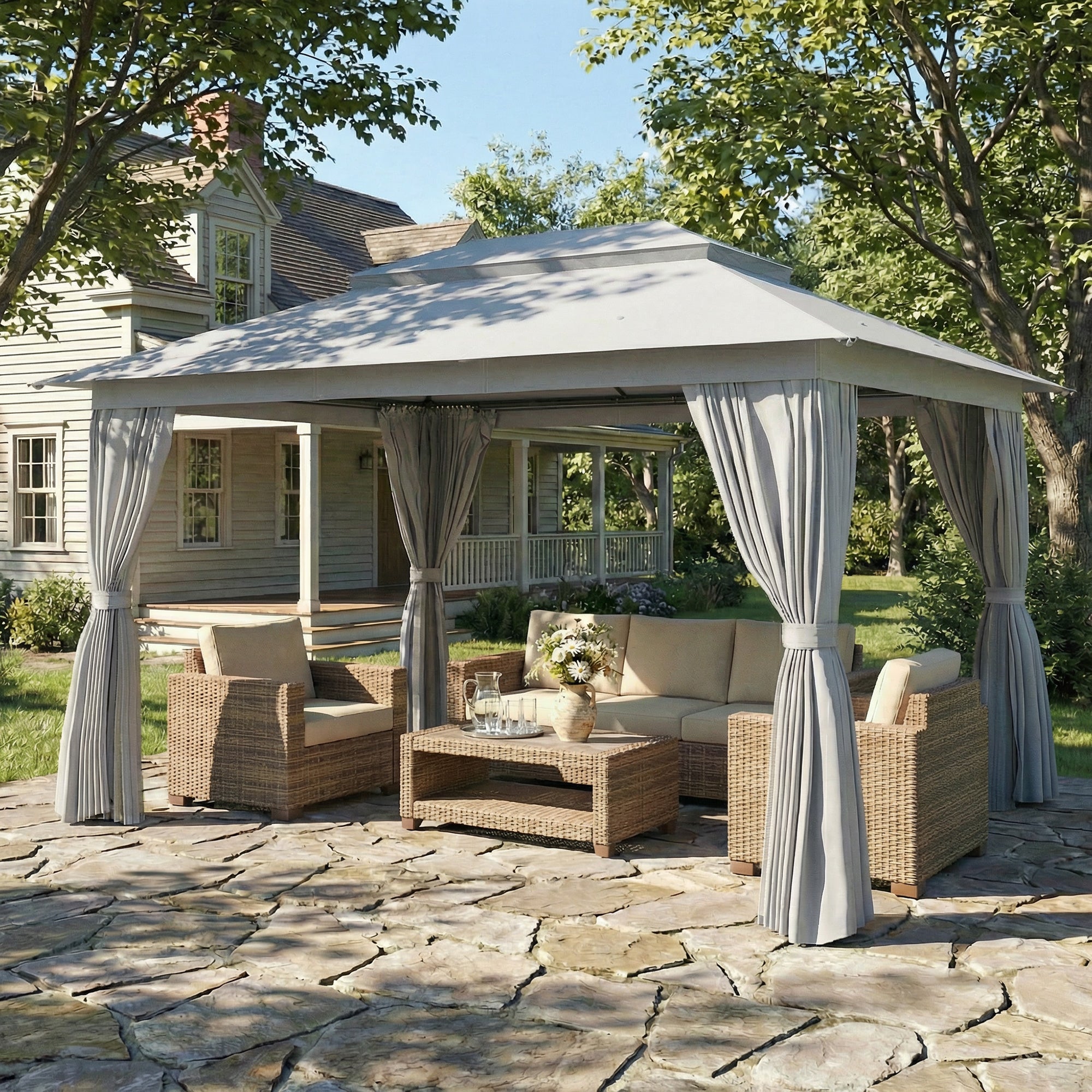 10' x 13' Patio Gazebo - UPF50+ Double Roof Dark Grey-DECOROLALA