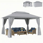 10' x 13' Patio Gazebo - UPF50+ Double Roof Dark Grey-DECOROLALA