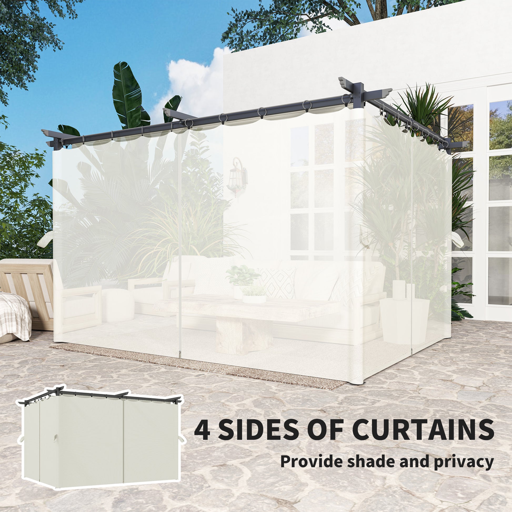 10' x 13' Pergola with Retractable Canopy - Cream White-DECOROLALA