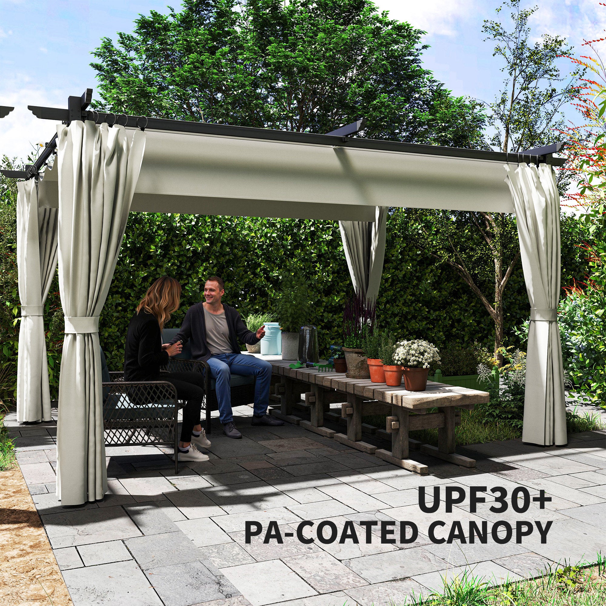 10' x 13' Pergola with Retractable Canopy - Cream White-DECOROLALA