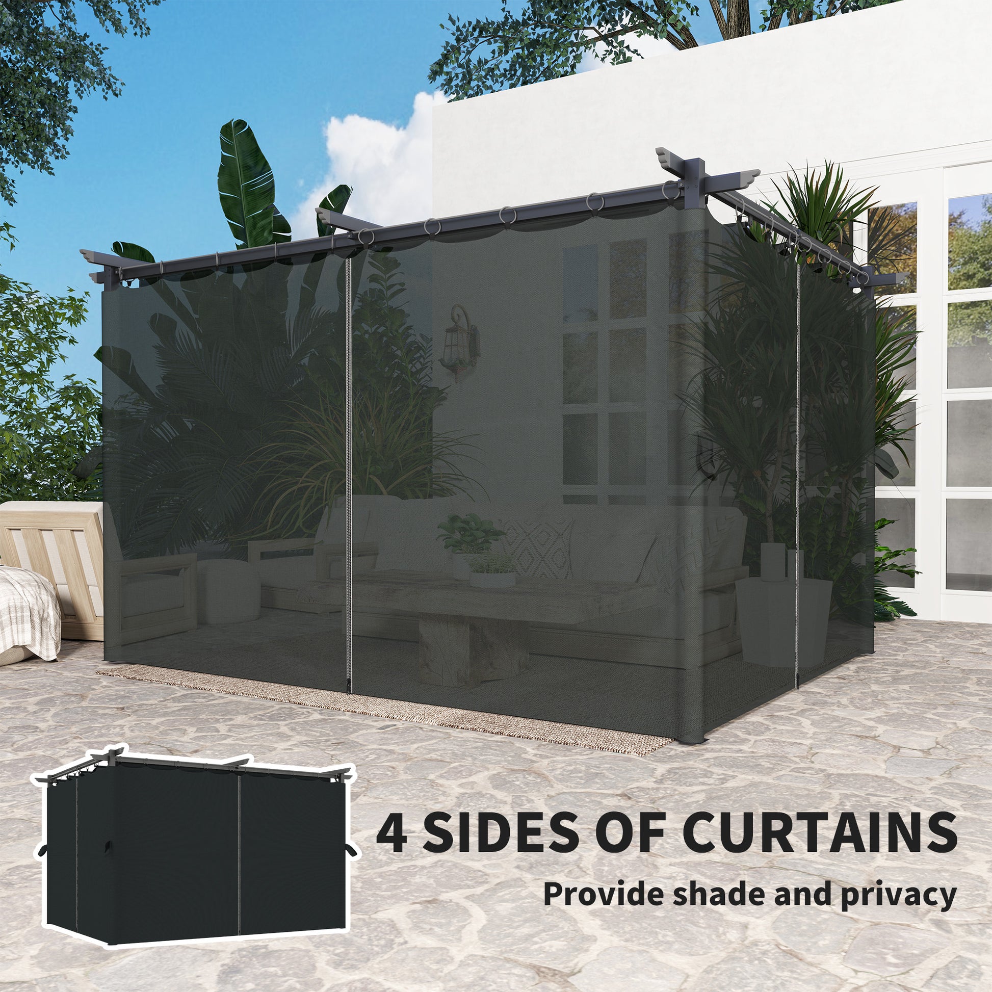 10' x 13' Pergola with Retractable Canopy - Dark Grey-DECOROLALA