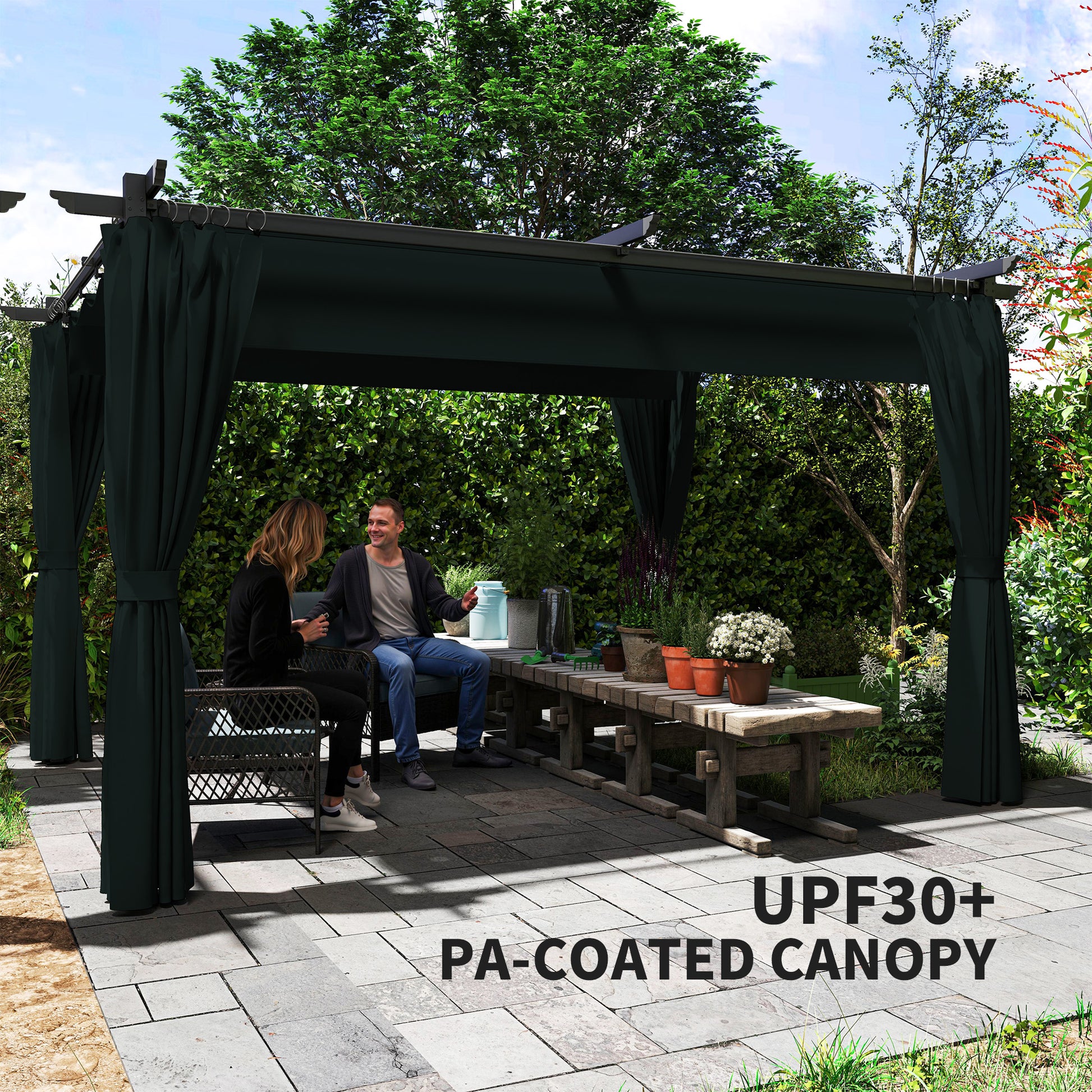 10' x 13' Pergola with Retractable Canopy - Dark Grey-DECOROLALA