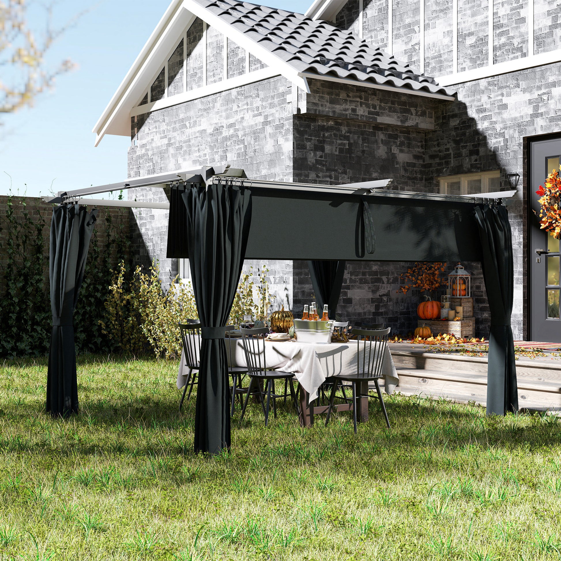 10' x 13' Pergola with Retractable Canopy - Dark Grey-DECOROLALA