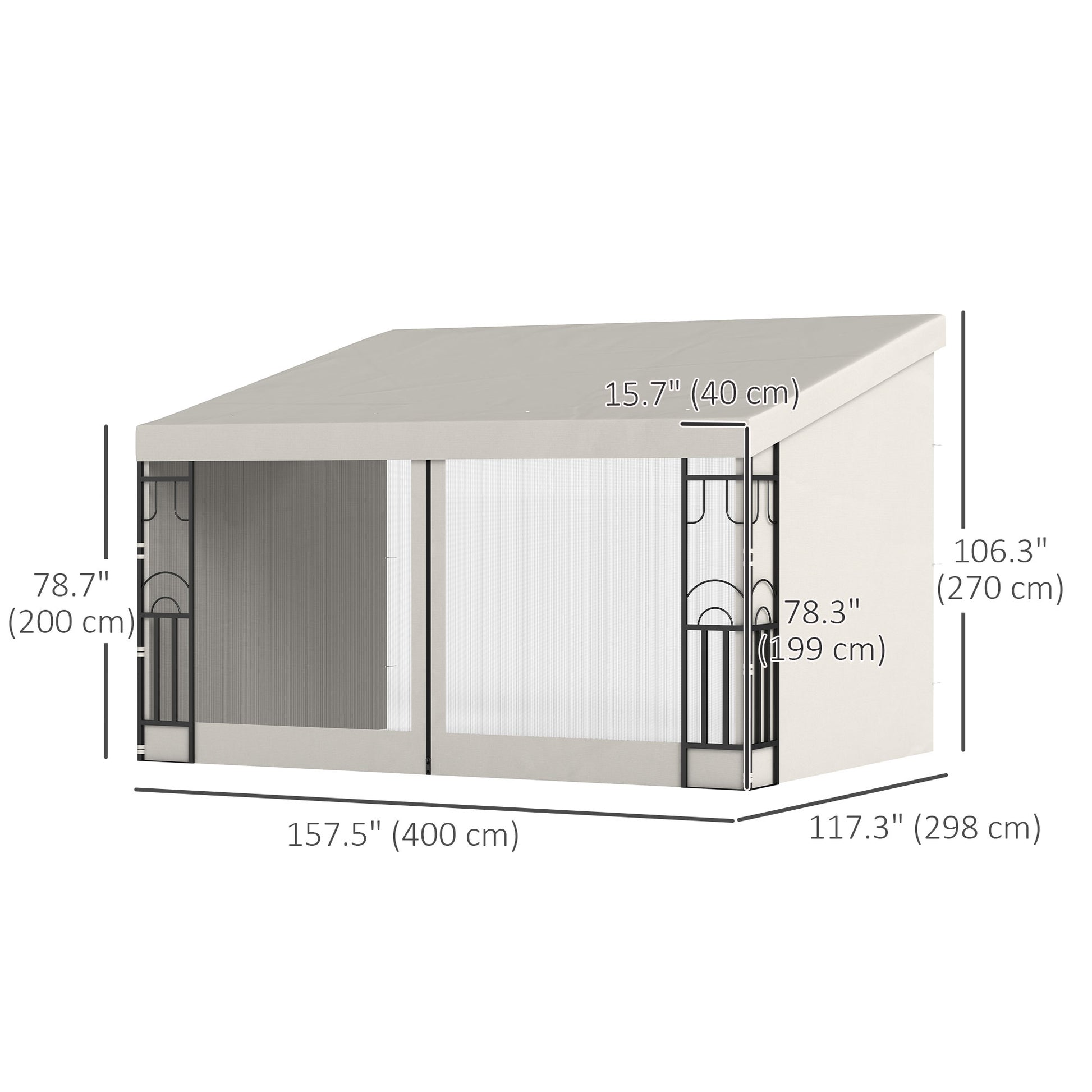 10' x 13' Wall Pergola - Beige Outdoor Gazebo with Netting-DECOROLALA