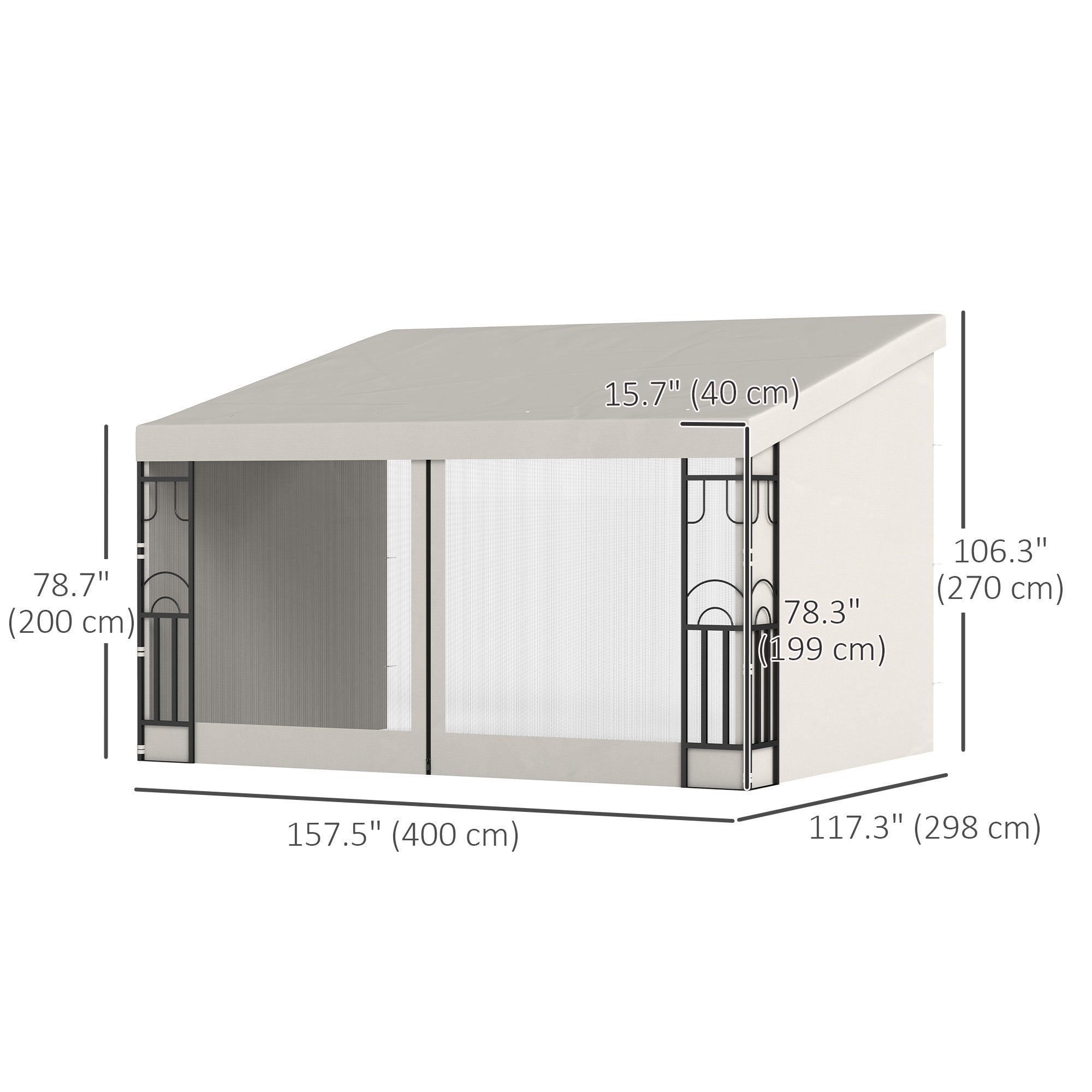 10' x 13' Wall Pergola - Beige Outdoor Gazebo with Netting-DECOROLALA