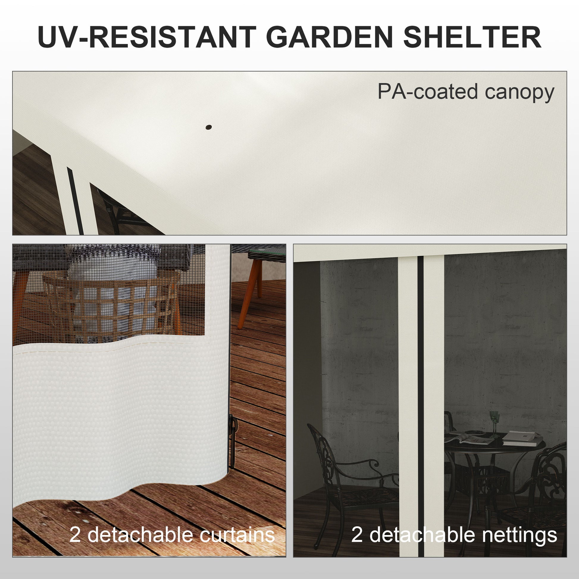 10' x 13' Wall Pergola - Beige Outdoor Gazebo with Netting-DECOROLALA