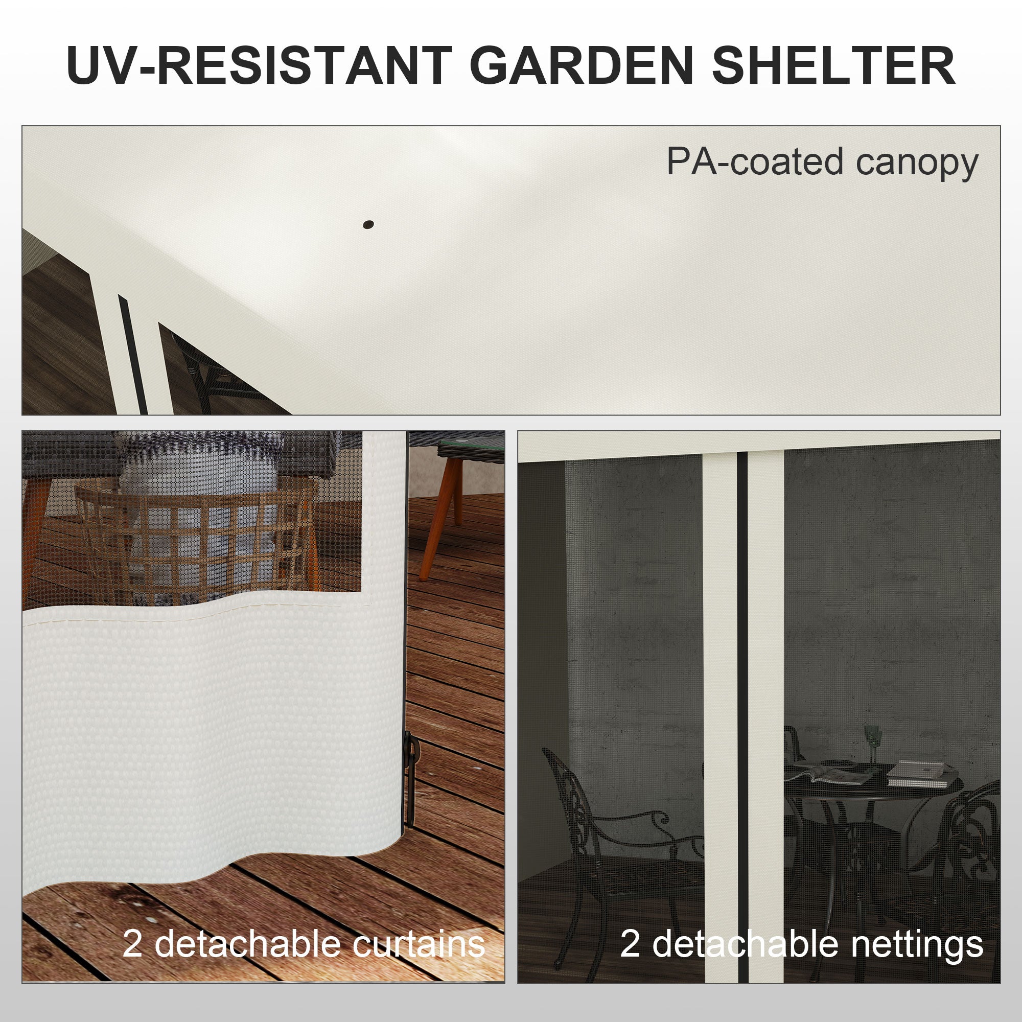 10' x 13' Wall Pergola - Beige Outdoor Gazebo with Netting-DECOROLALA
