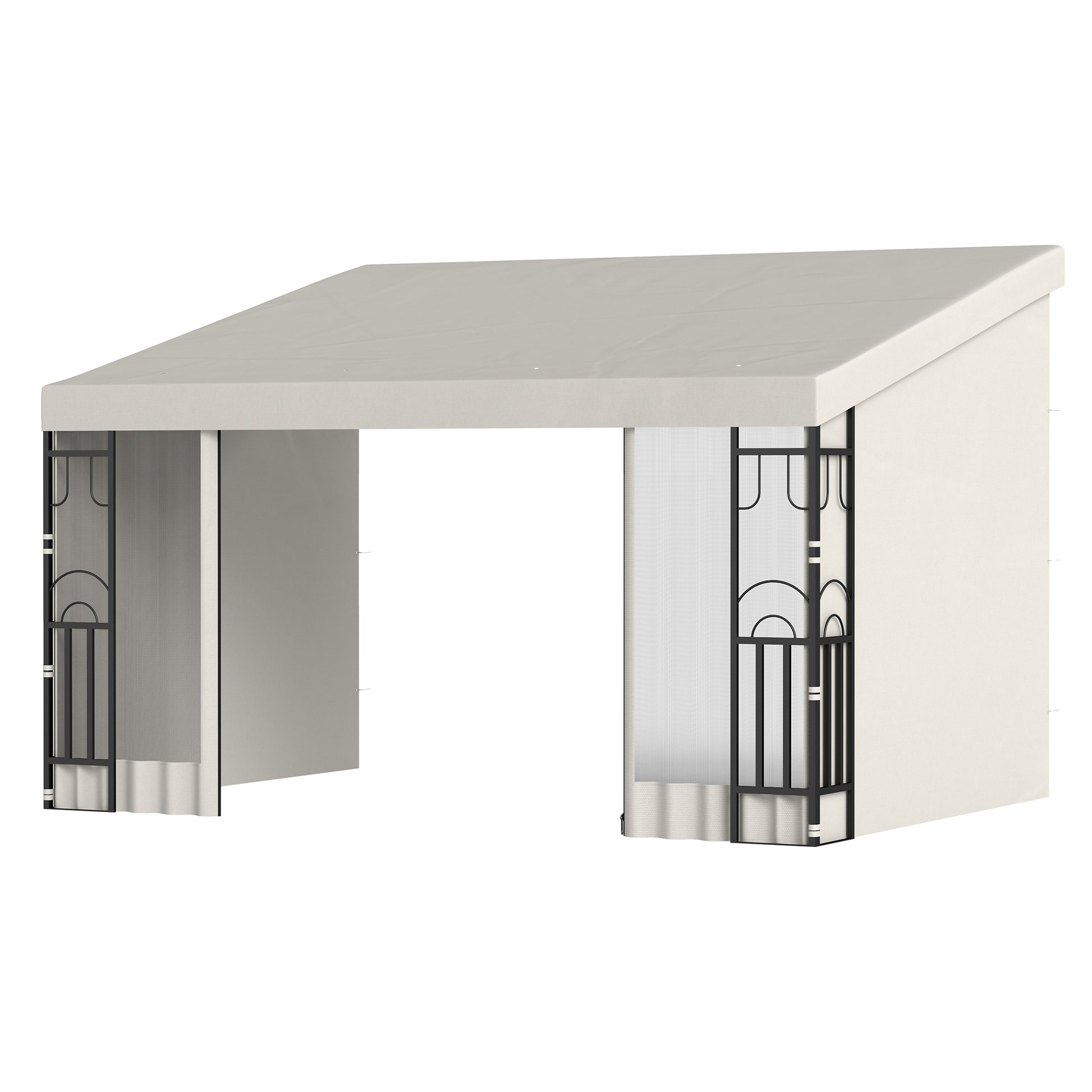 10' x 13' Wall Pergola - Beige Outdoor Gazebo with Netting-DECOROLALA