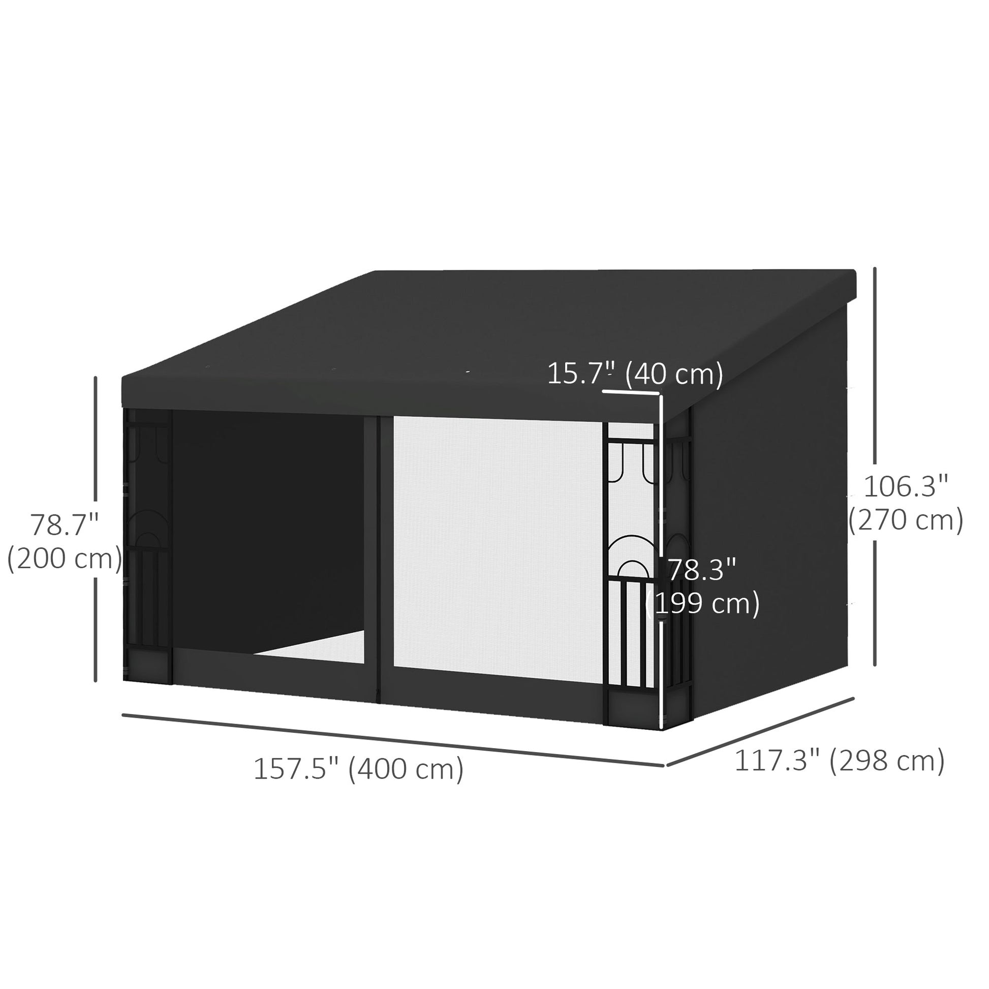 10' x 13' Wall Pergola - Dark Grey Gazebo with Netting-DECOROLALA