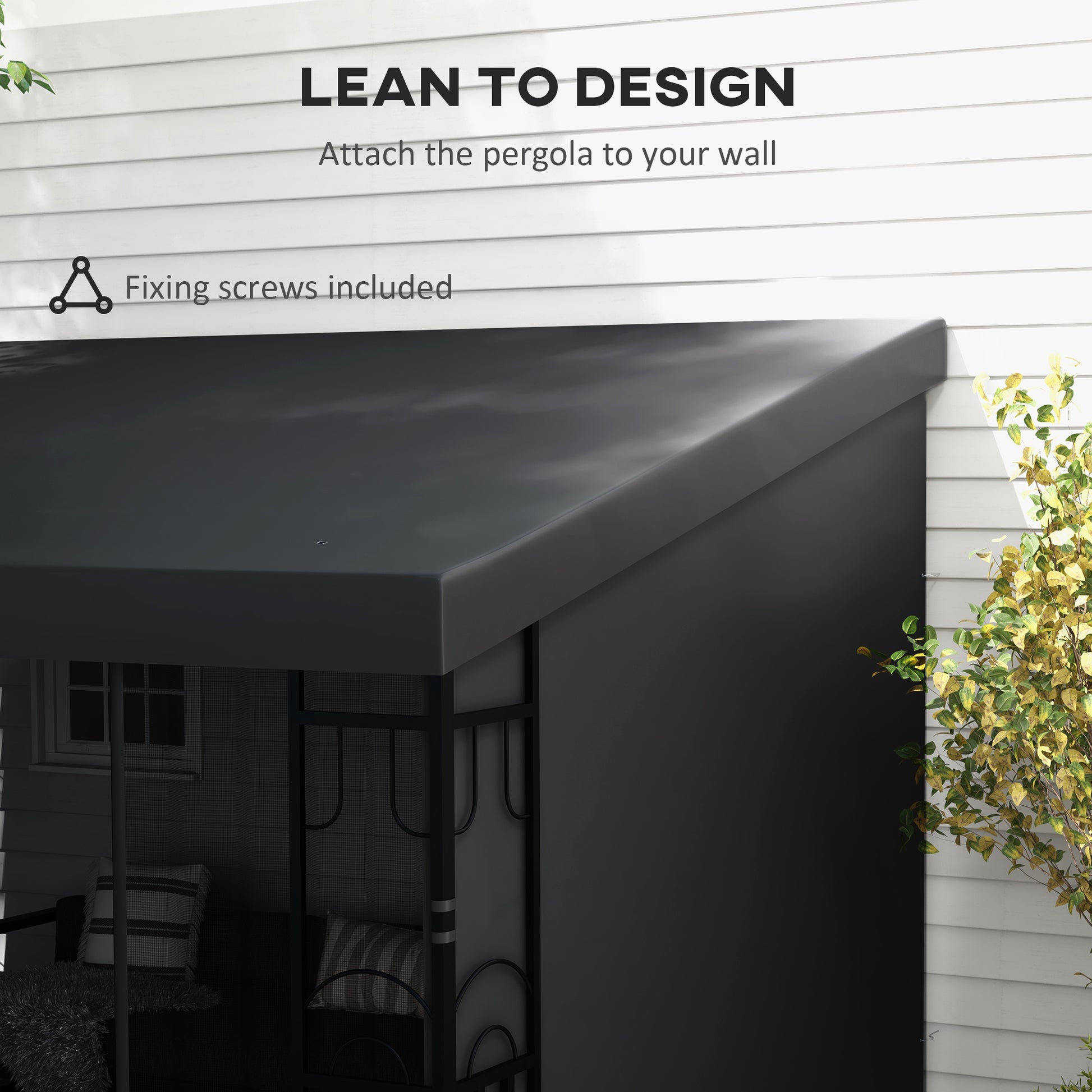 10' x 13' Wall Pergola - Dark Grey Gazebo with Netting-DECOROLALA