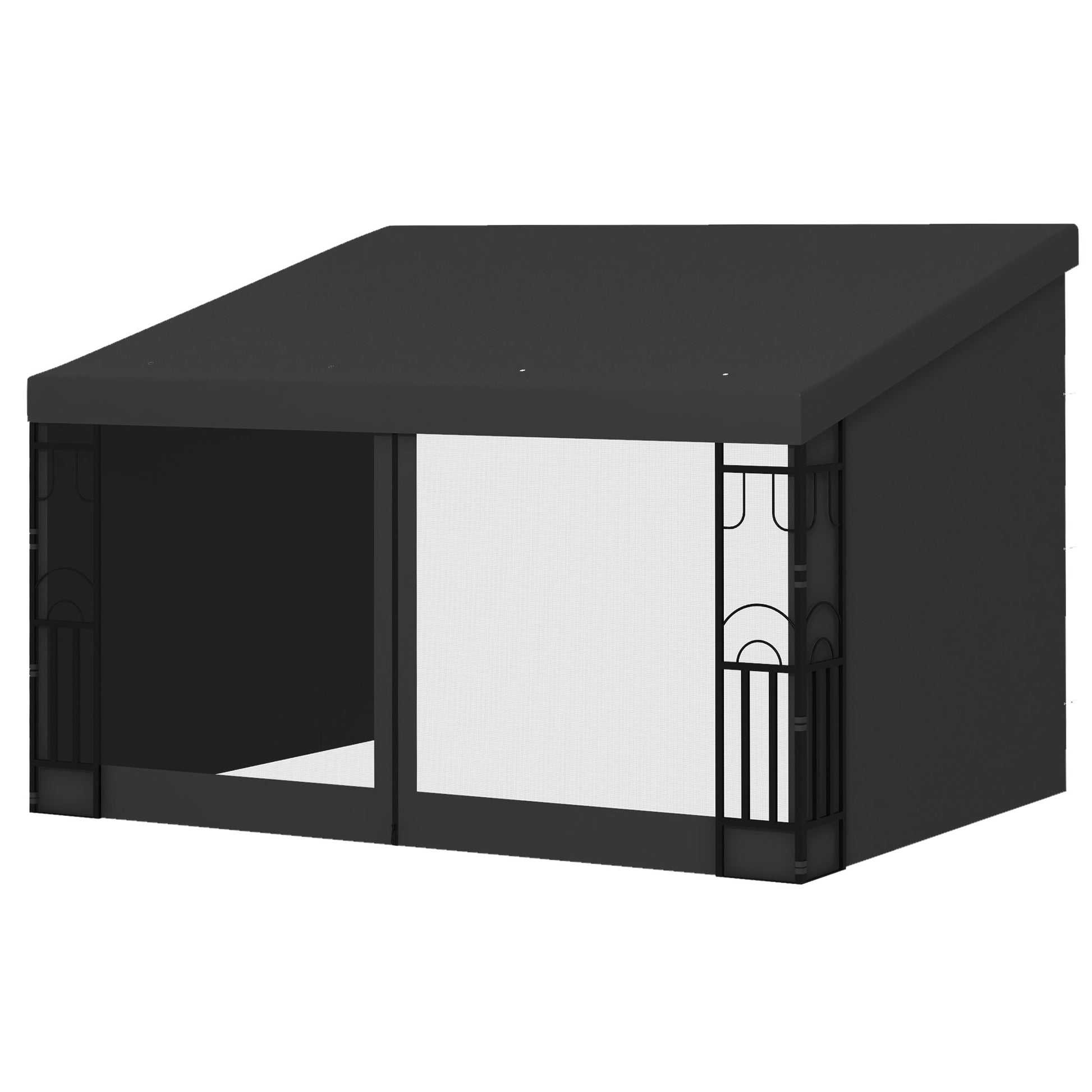10' x 13' Wall Pergola - Dark Grey Gazebo with Netting-DECOROLALA
