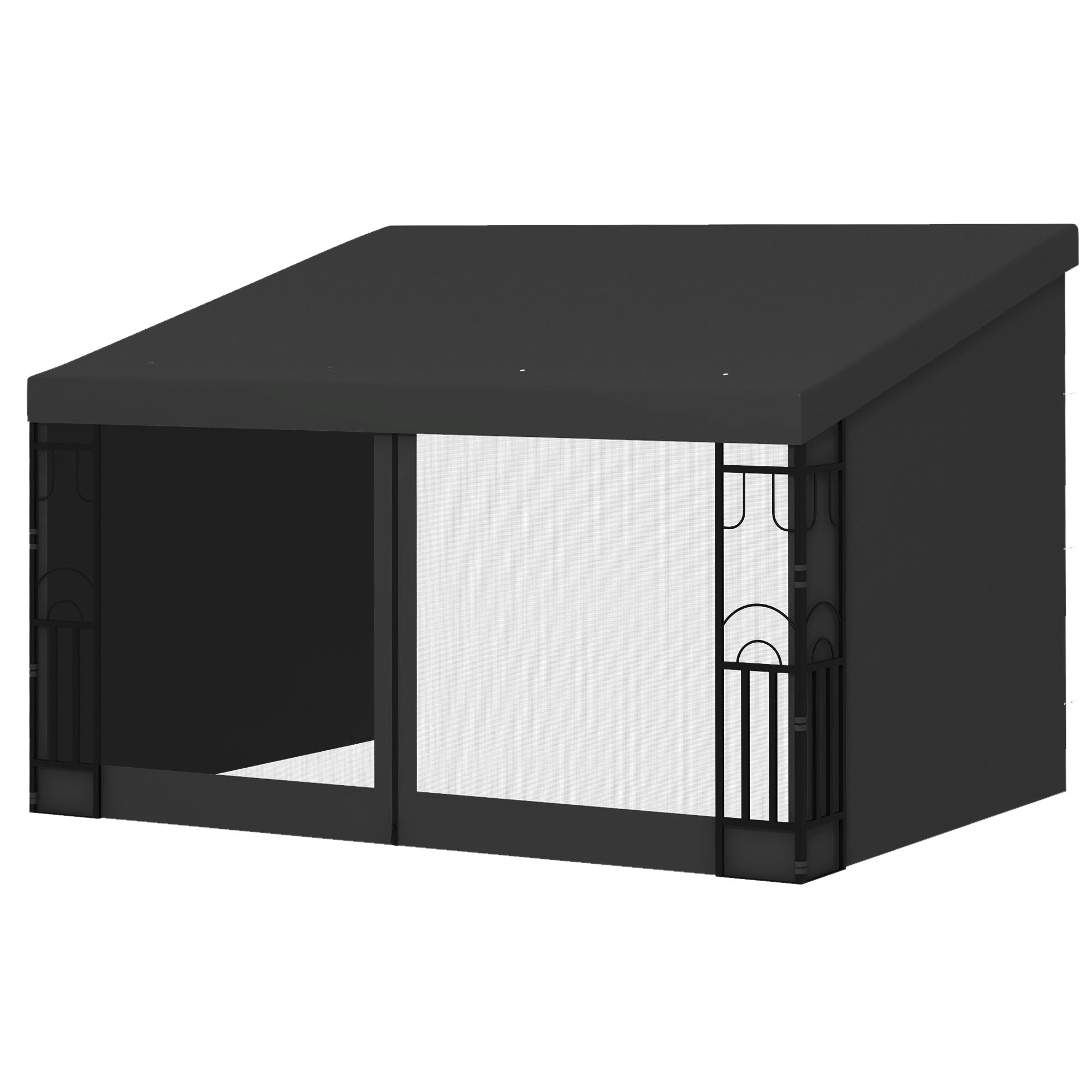 10' x 13' Wall Pergola - Dark Grey Gazebo with Netting-DECOROLALA