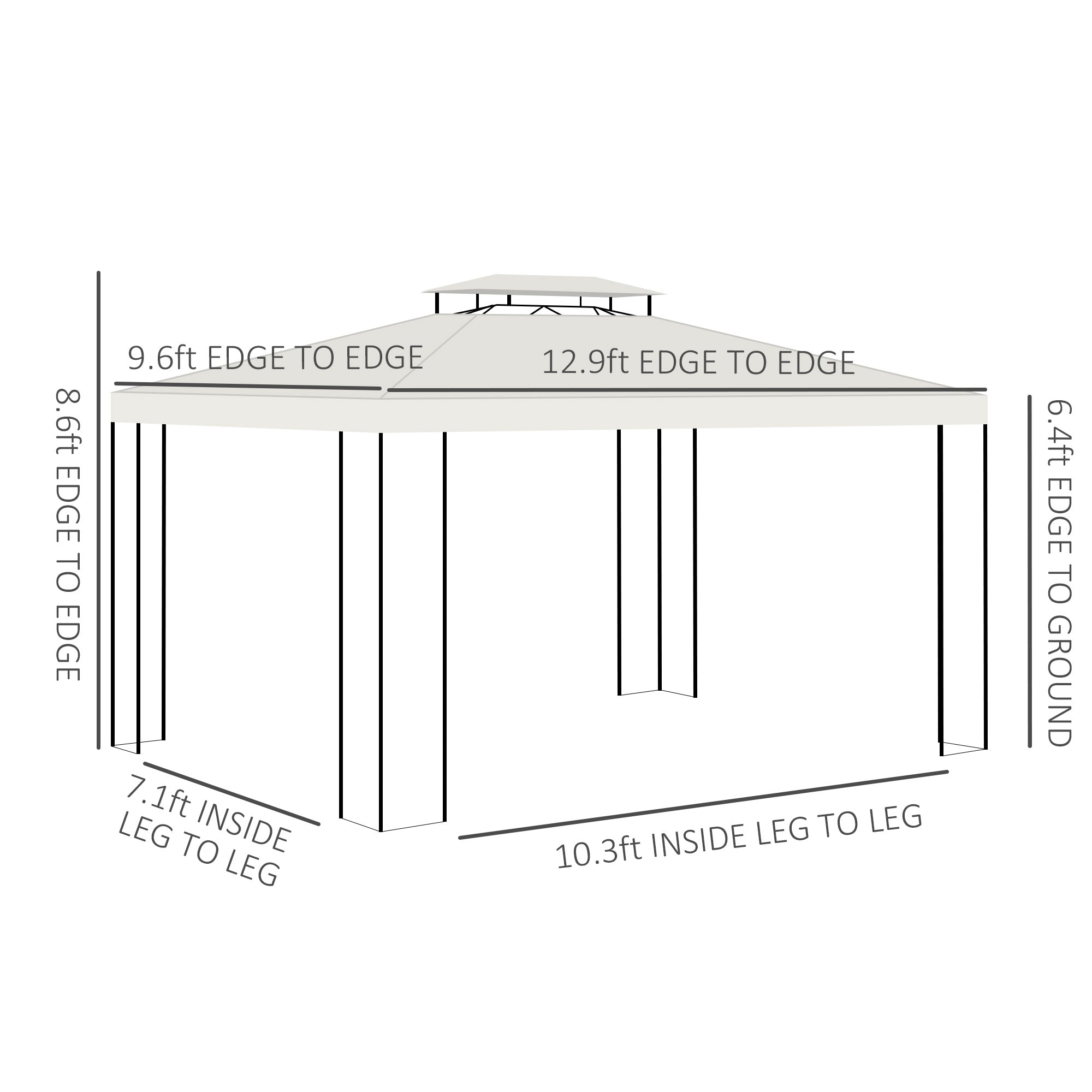 10' x 13' White Outdoor Gazebo, Screened Patio Canopy Shelter, 2-Tier Roof-DECOROLALA