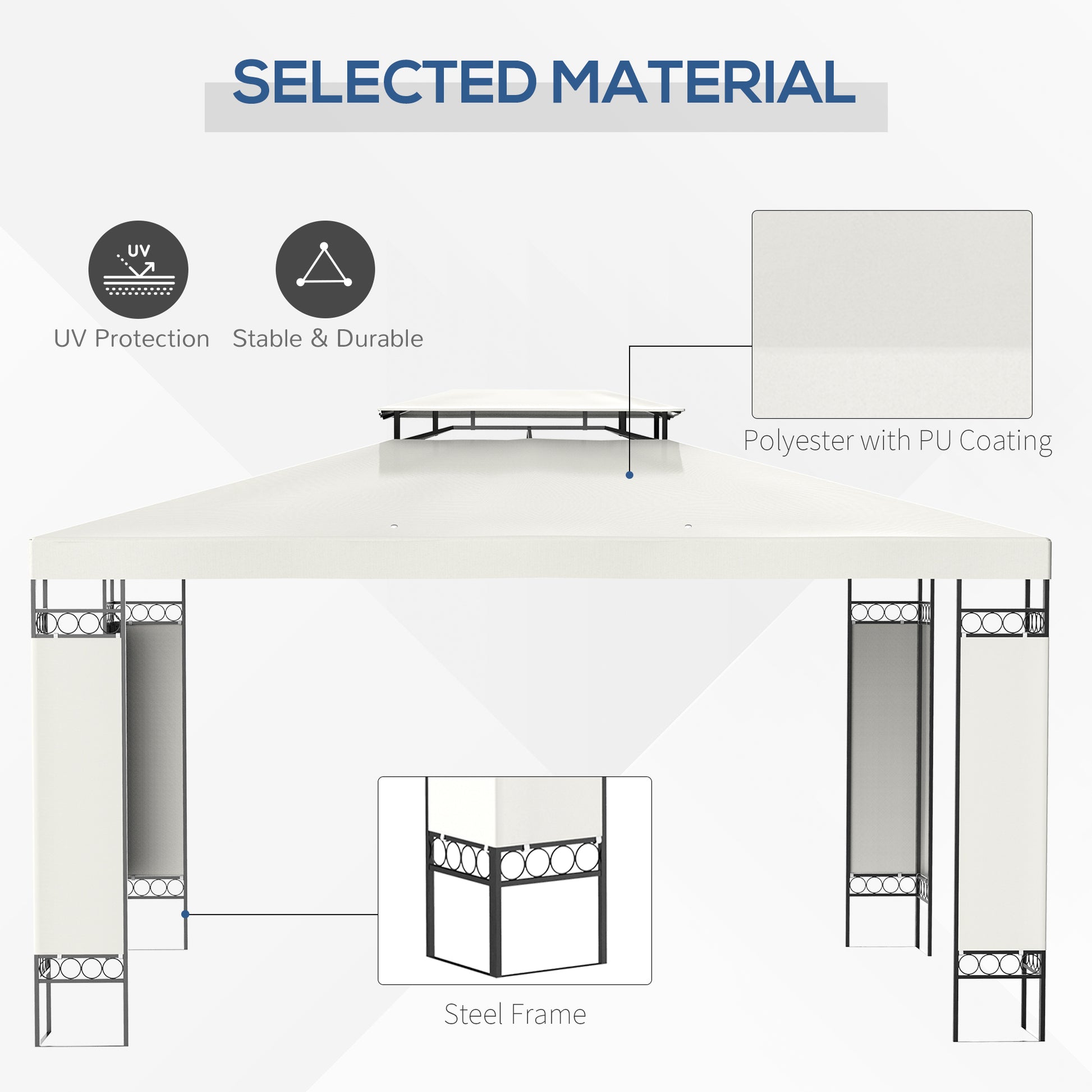 10' x 13' White Outdoor Gazebo, Screened Patio Canopy Shelter, 2-Tier Roof-DECOROLALA