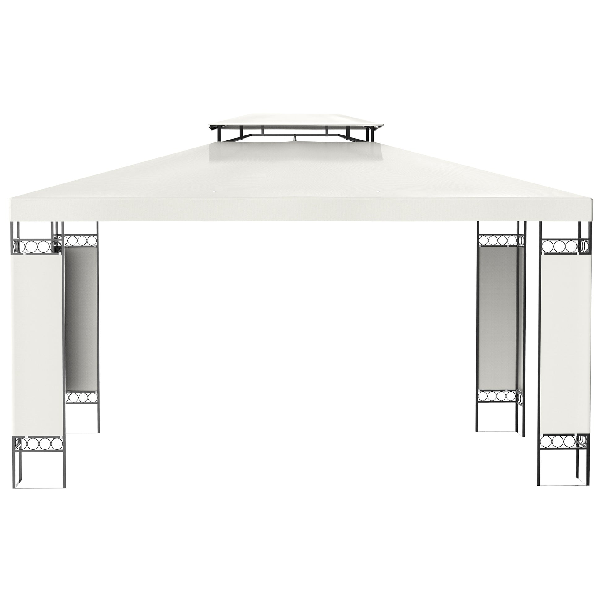 10' x 13' White Outdoor Gazebo, Screened Patio Canopy Shelter, 2-Tier Roof-DECOROLALA