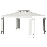 10' x 13' White Outdoor Gazebo, Screened Patio Canopy Shelter, 2-Tier Roof-DECOROLALA