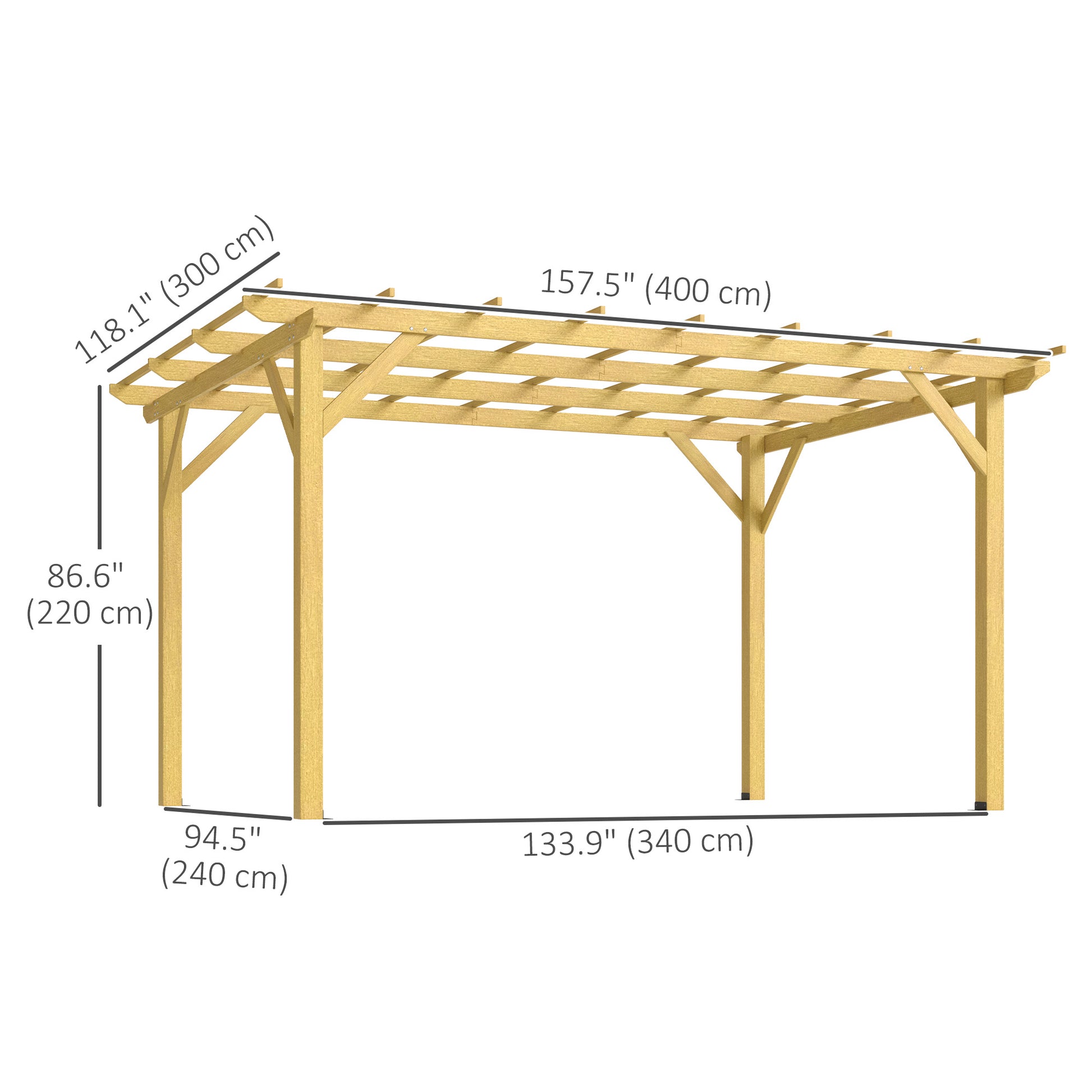 10' x 13' Wood Pergola - Natural Fir Wood Garden Gazebo-DECOROLALA