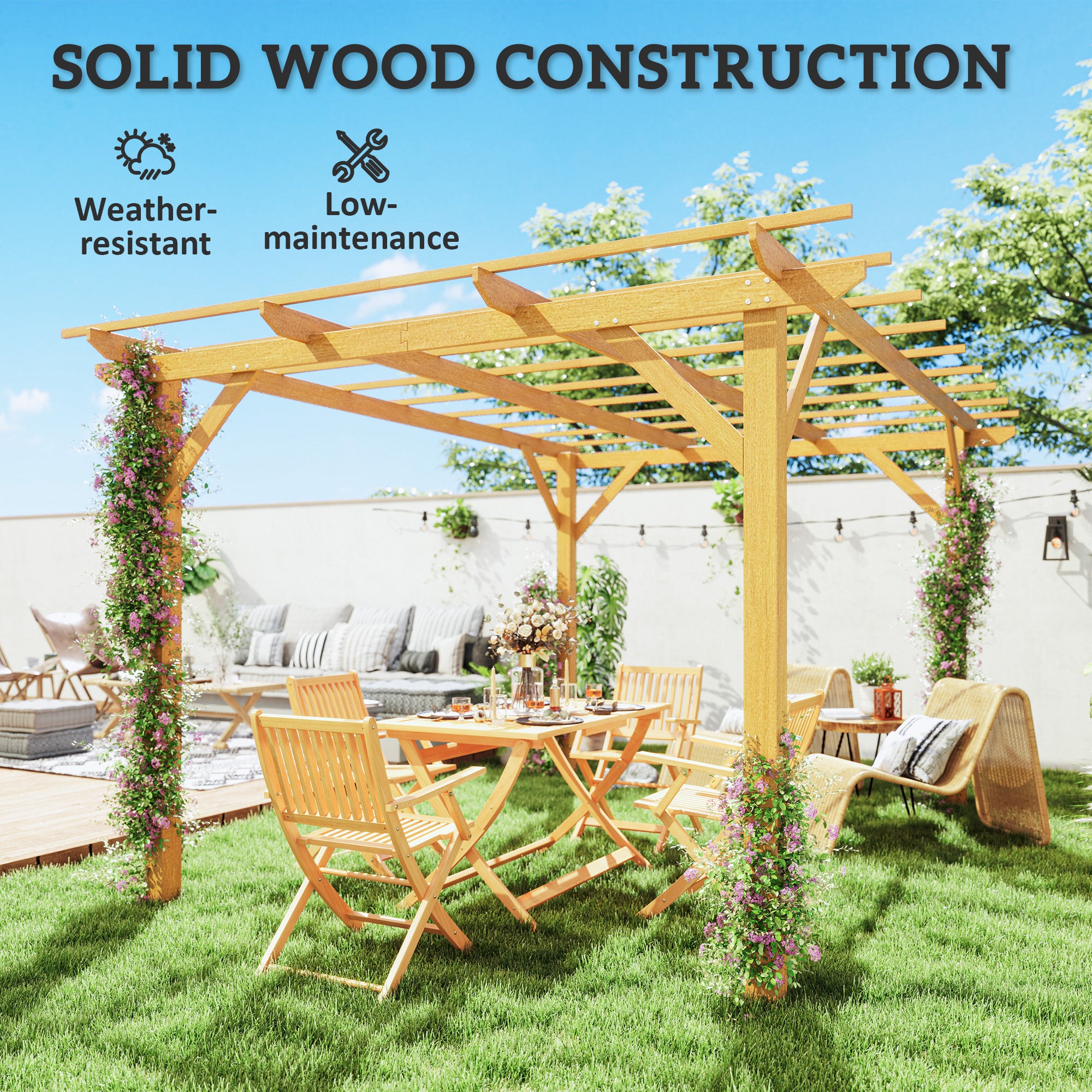 10' x 13' Wood Pergola - Natural Fir Wood Garden Gazebo-DECOROLALA
