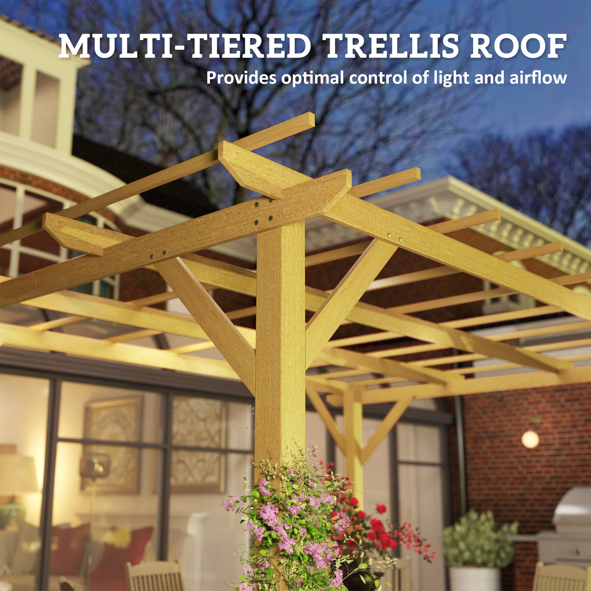 10' x 13' Wood Pergola - Natural Fir Wood Garden Gazebo-DECOROLALA