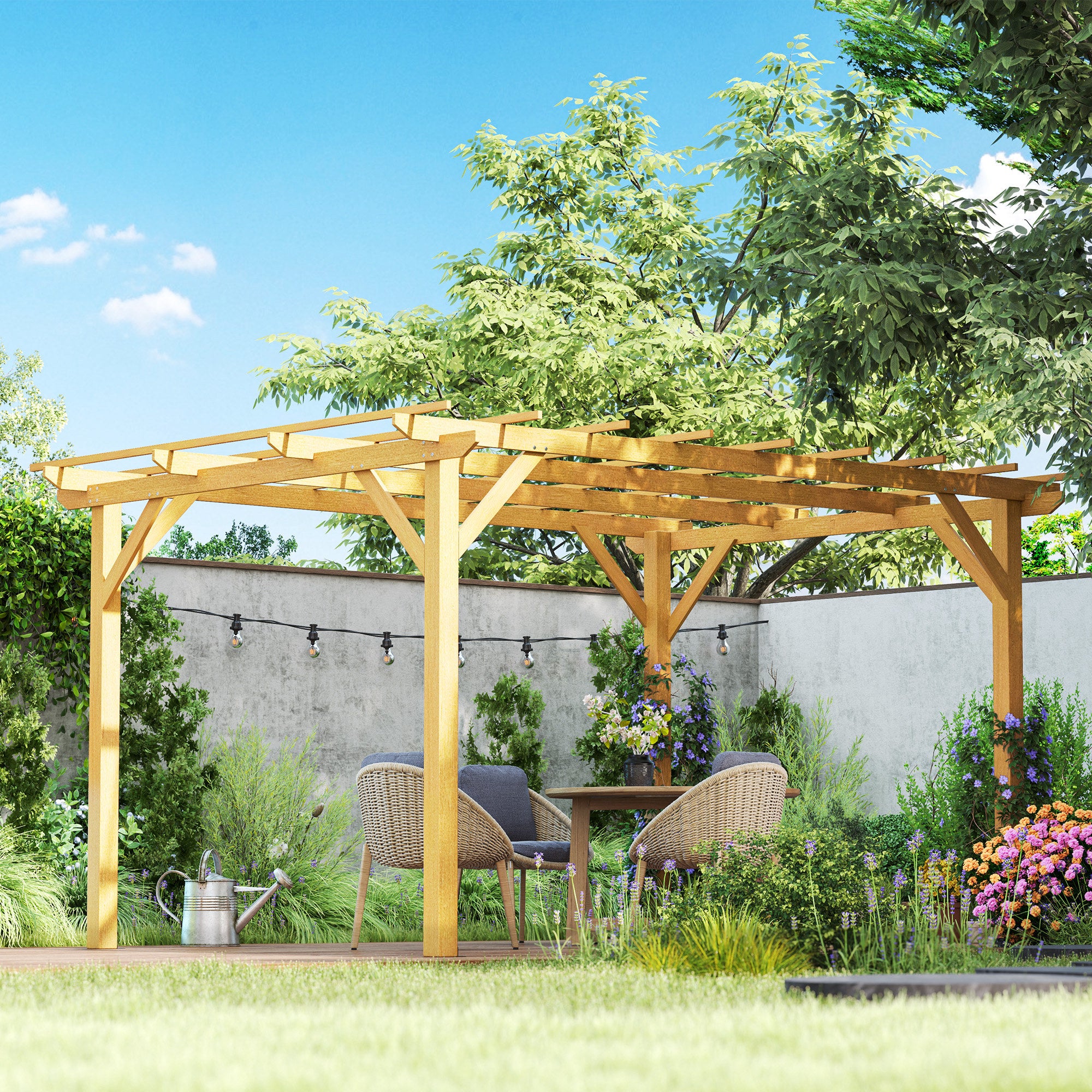 10' x 13' Wood Pergola - Natural Fir Wood Garden Gazebo-DECOROLALA