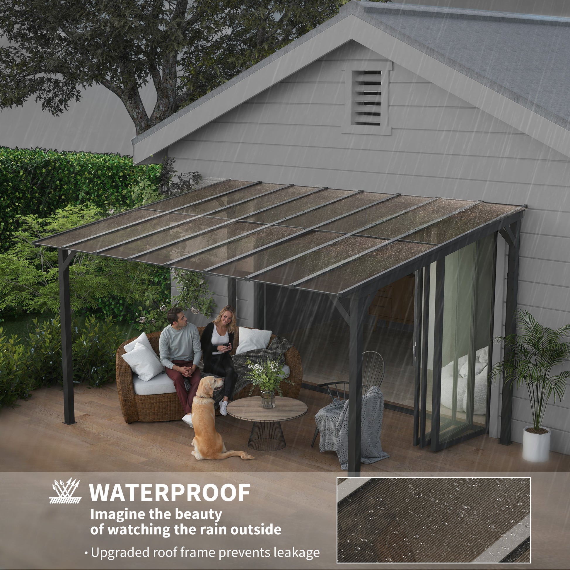 10' x 14' Hardtop Wall-Mounted Pergola - Dark Grey-DECOROLALA