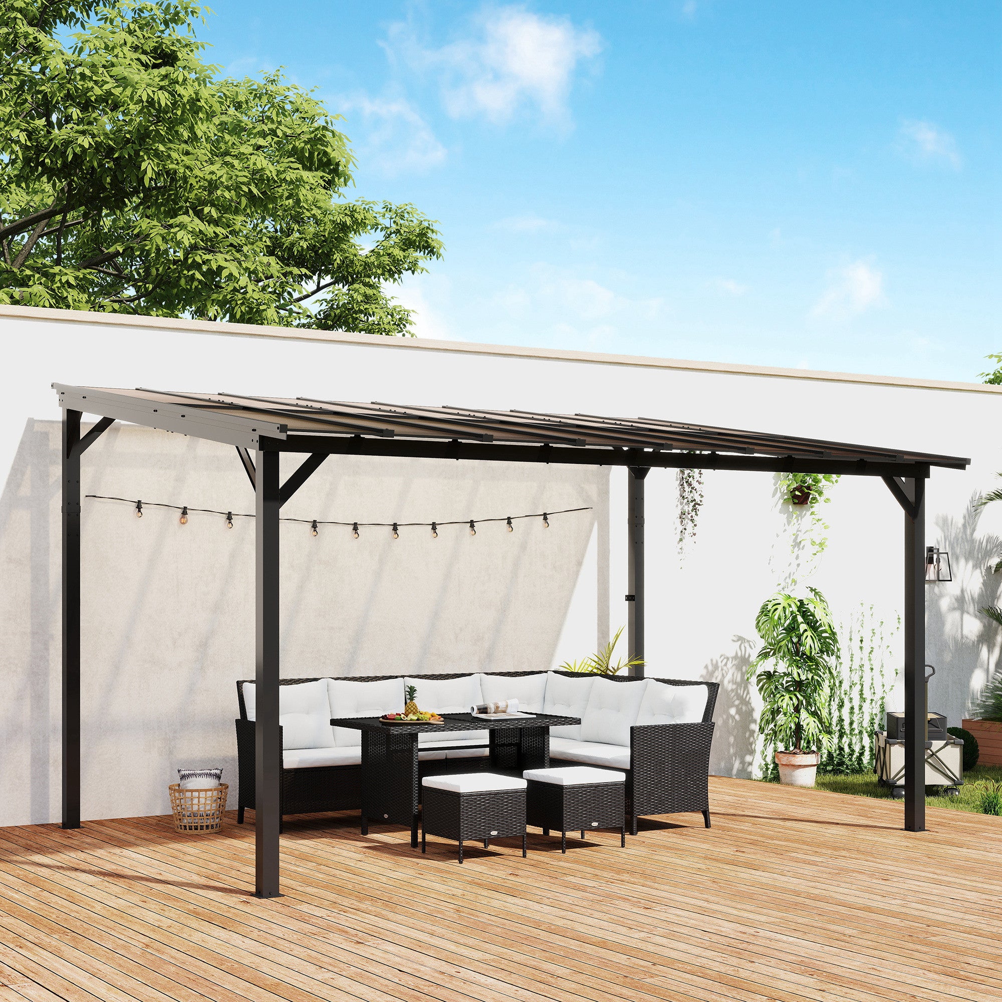 10' x 14' Hardtop Wall-Mounted Pergola - Dark Grey-DECOROLALA
