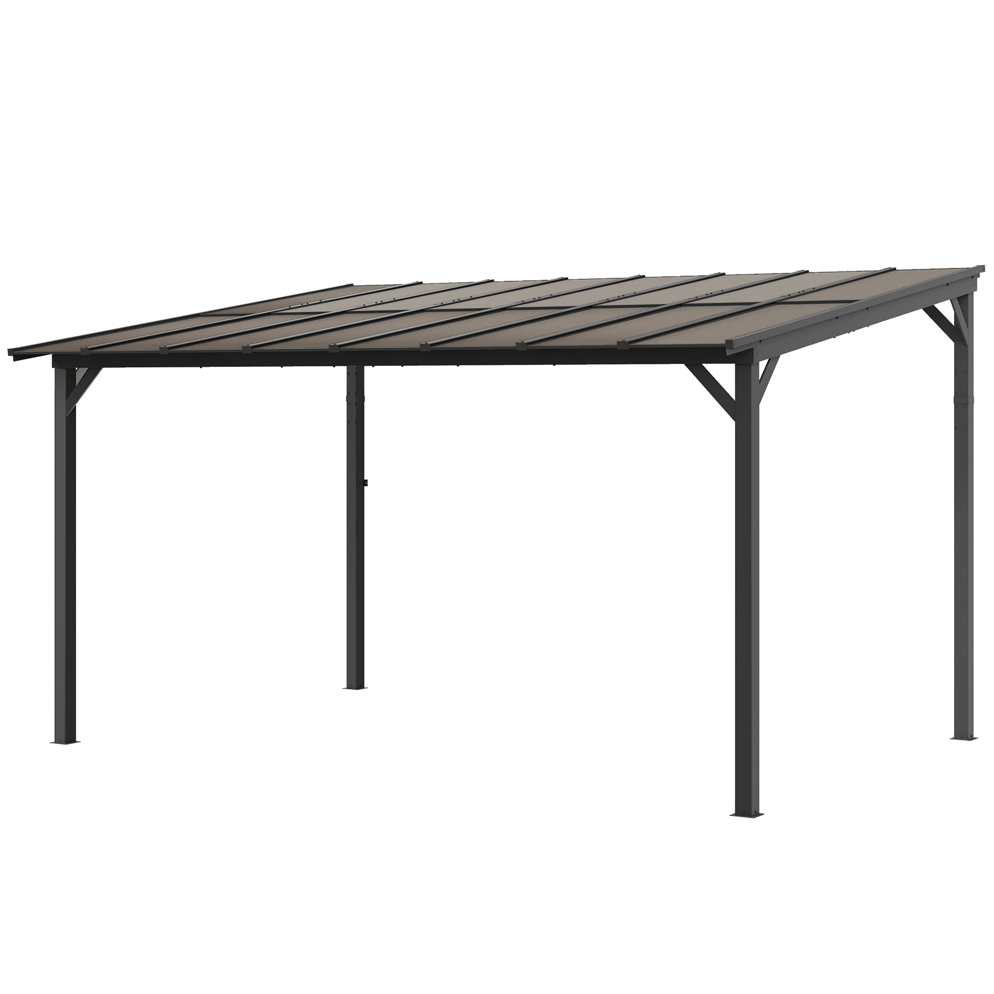 10' x 14' Hardtop Wall-Mounted Pergola - Dark Grey-DECOROLALA