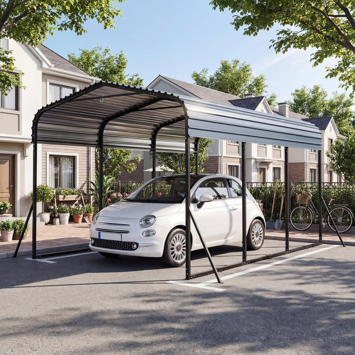 10 x 14.5 FT Heavy-Duty Carport Outdoor Galvanized Steel Garage Car Shelter with Leak-proof Roof-Black-Carports-DECOROLALA