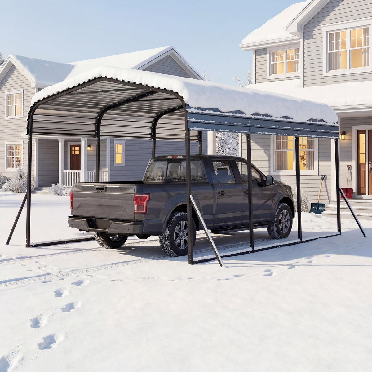 10 x 14.5 FT Heavy-Duty Carport Outdoor Galvanized Steel Garage Car Shelter with Leak-proof Roof-Black-Carports-DECOROLALA