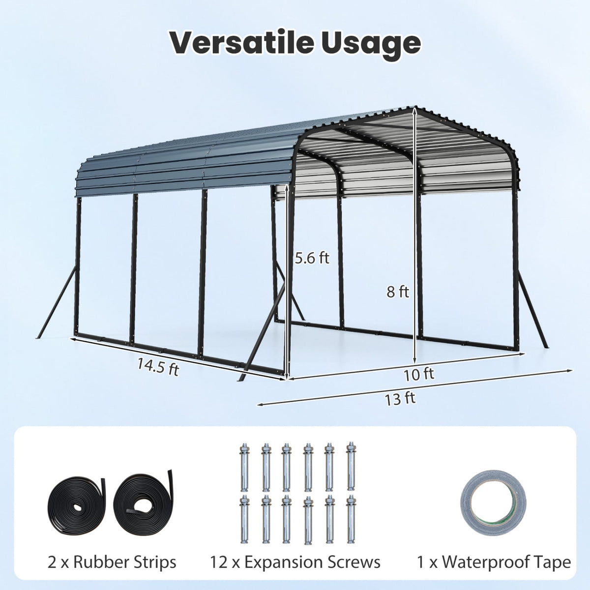 10 x 14.5 FT Heavy-Duty Carport Outdoor Galvanized Steel Garage Car Shelter with Leak-proof Roof-Black-Carports-DECOROLALA