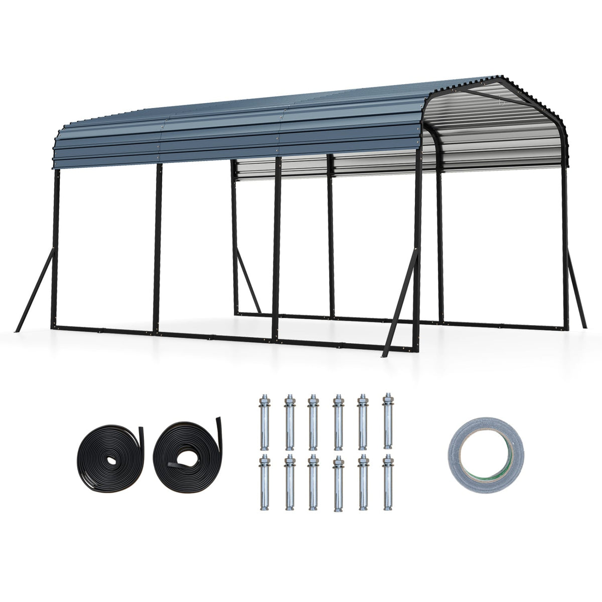 10 x 14.5 FT Heavy-Duty Carport Outdoor Galvanized Steel Garage Car Shelter with Leak-proof Roof-Black-Carports-DECOROLALA