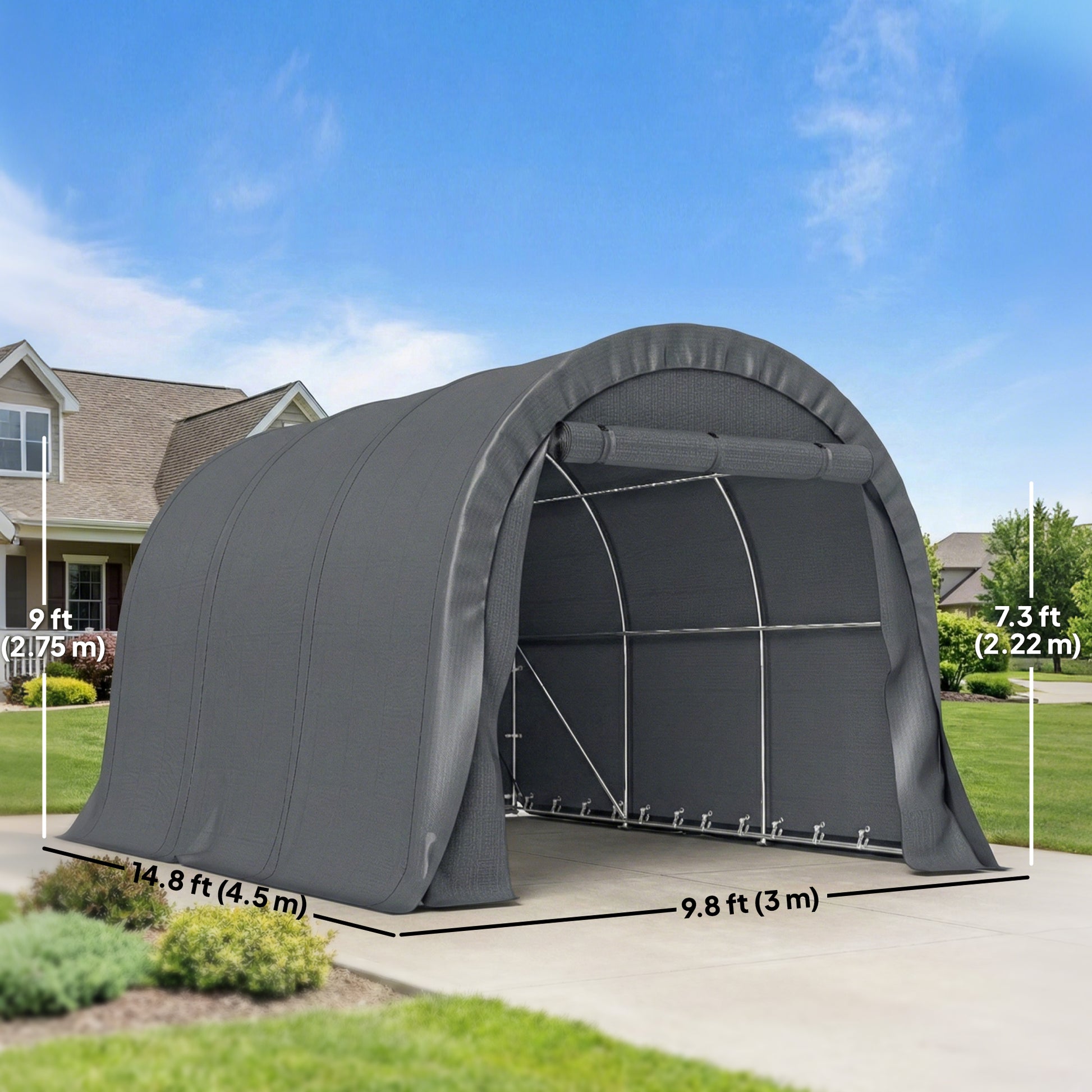 10' x 15' Heavy Duty Carport - Dark Grey Garage Shelter-Patio & Garden > Wedding & Events Tents > Car Shelters-DECOROLALA