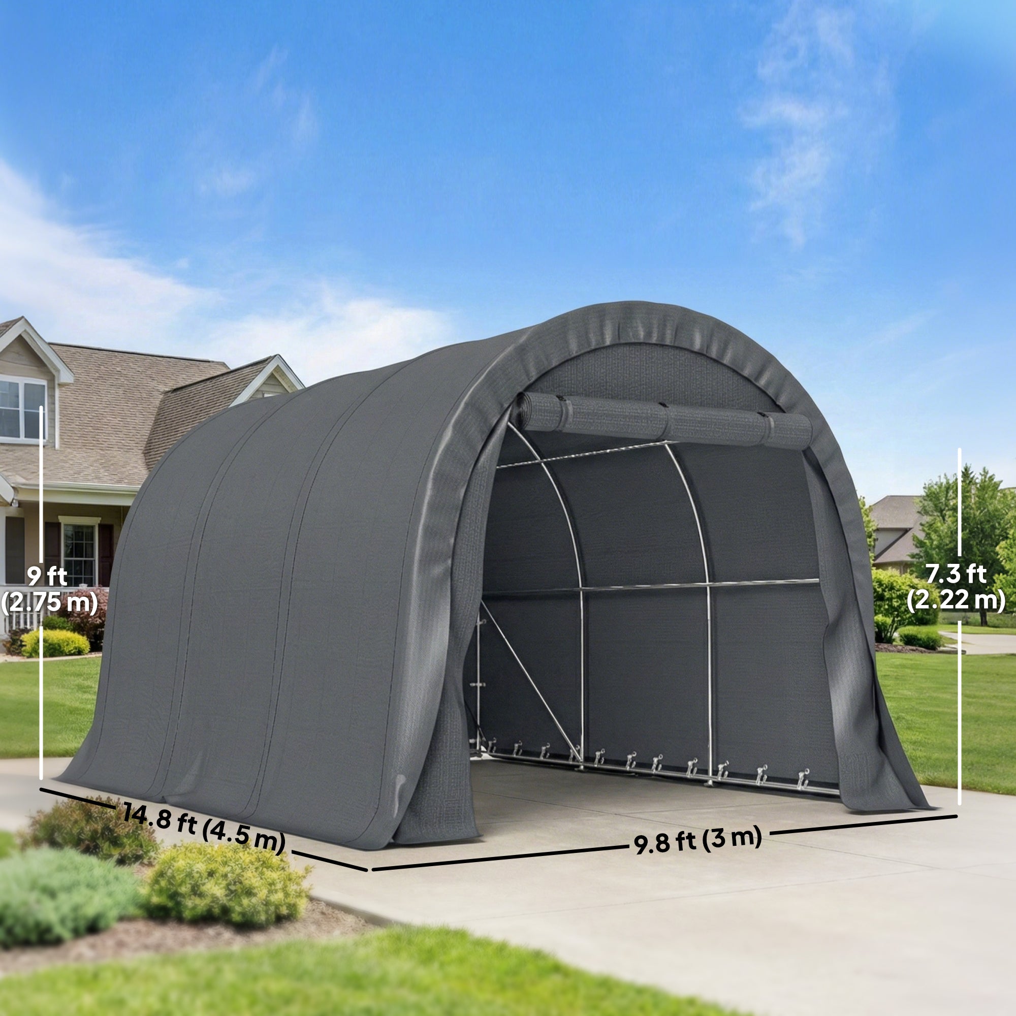 10' x 15' Heavy Duty Carport - Dark Grey Garage Shelter-Patio & Garden > Wedding & Events Tents > Car Shelters-DECOROLALA