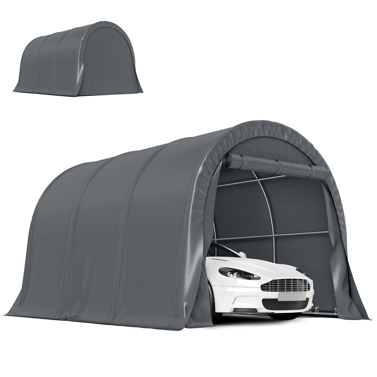 10' x 15' Heavy Duty Carport - Dark Grey Garage Shelter-Patio & Garden > Wedding & Events Tents > Car Shelters-DECOROLALA