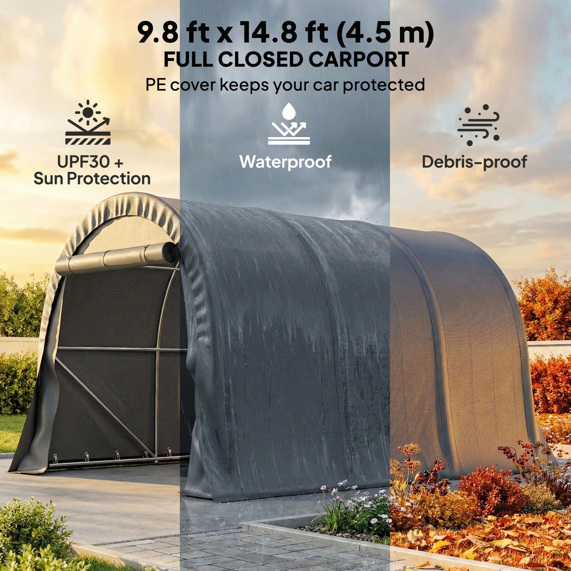 10' x 15' Heavy Duty Carport - Dark Grey Garage Shelter-Patio & Garden > Wedding & Events Tents > Car Shelters-DECOROLALA