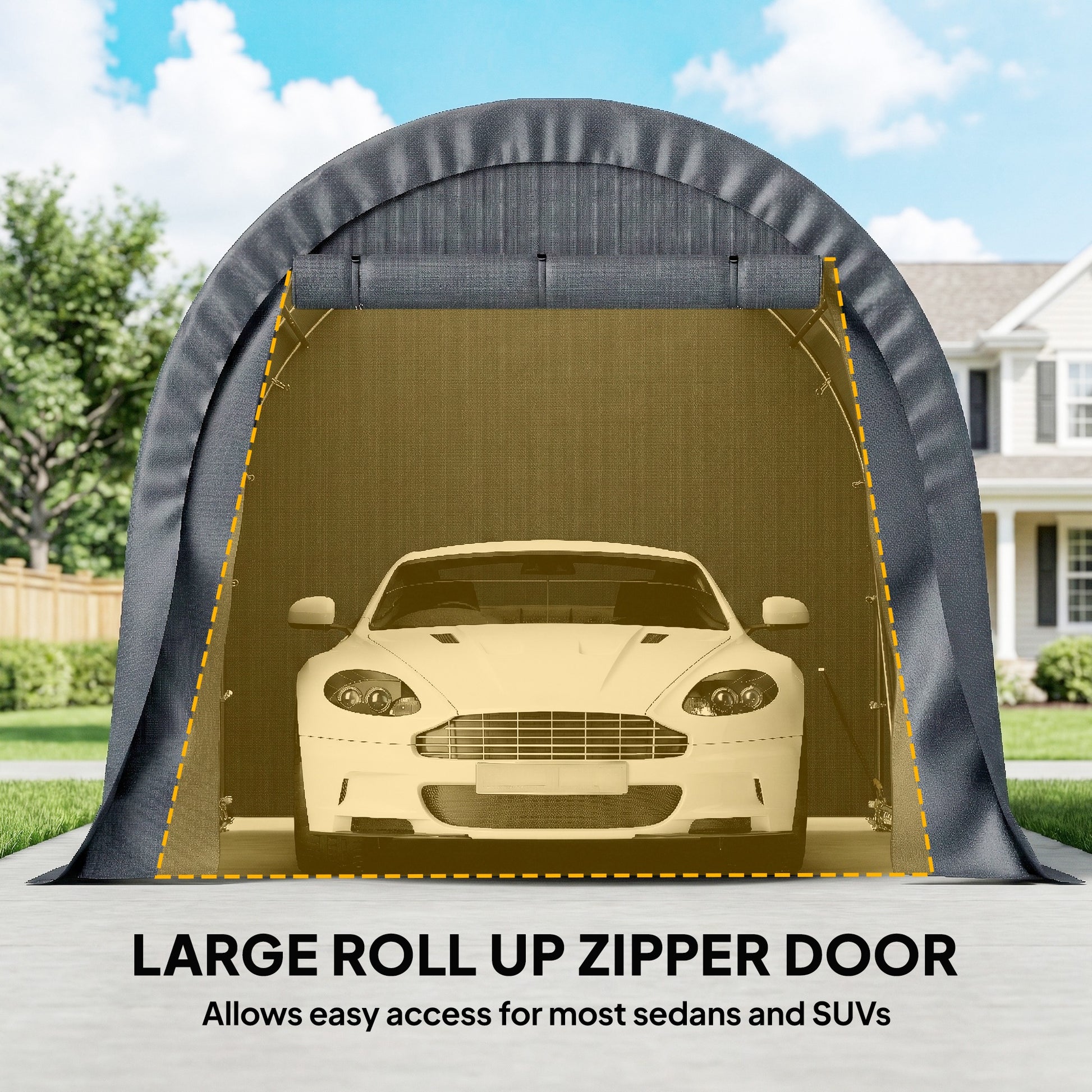 10' x 15' Heavy Duty Carport - Dark Grey Garage Shelter-Patio & Garden > Wedding & Events Tents > Car Shelters-DECOROLALA