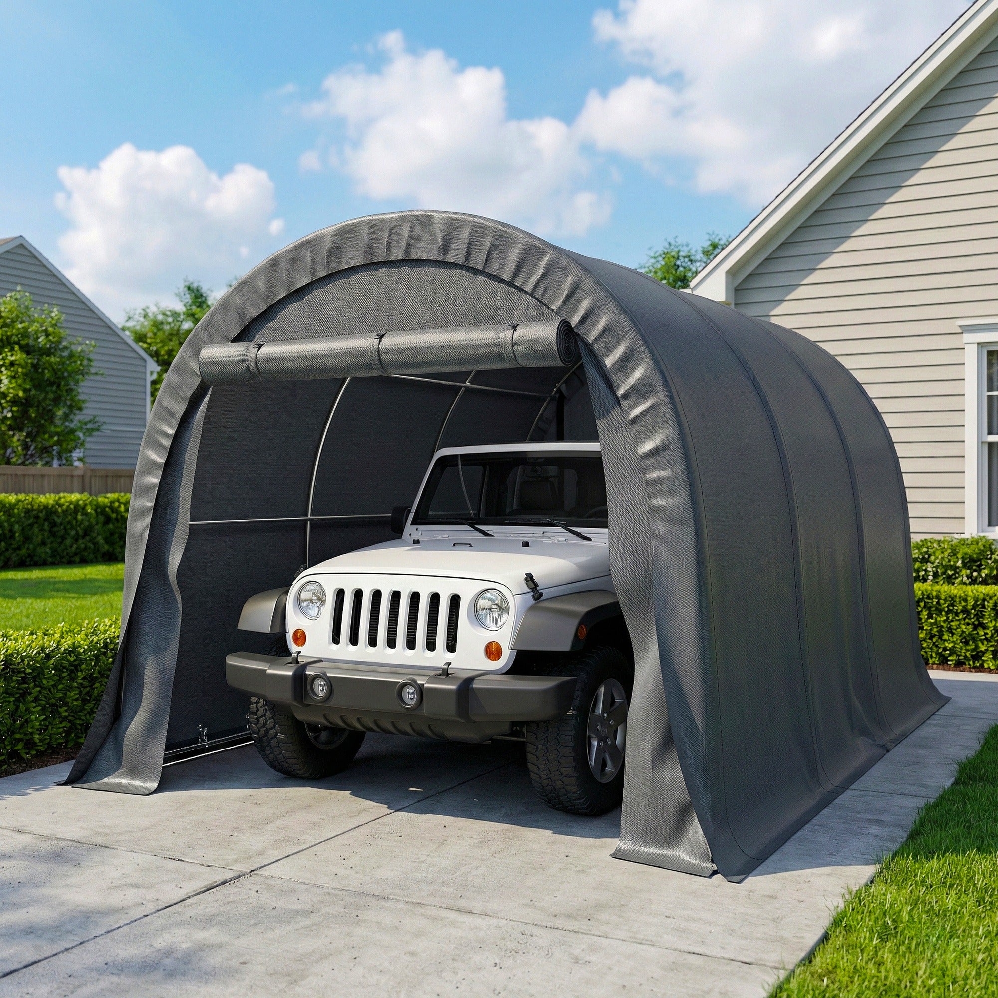 10' x 15' Heavy Duty Carport - Dark Grey Garage Shelter-Patio & Garden > Wedding & Events Tents > Car Shelters-DECOROLALA