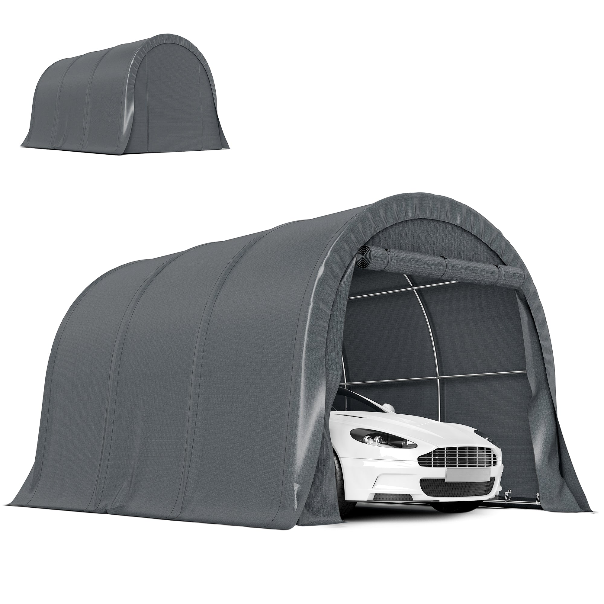 10' x 15' Heavy Duty Carport - Dark Grey Garage Shelter-Patio & Garden > Wedding & Events Tents > Car Shelters-DECOROLALA